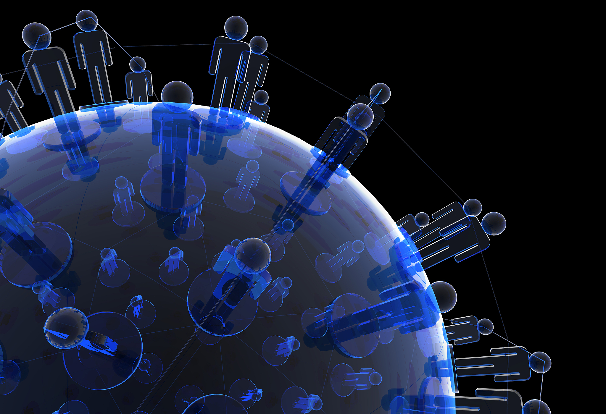 3d blue stainless human social network