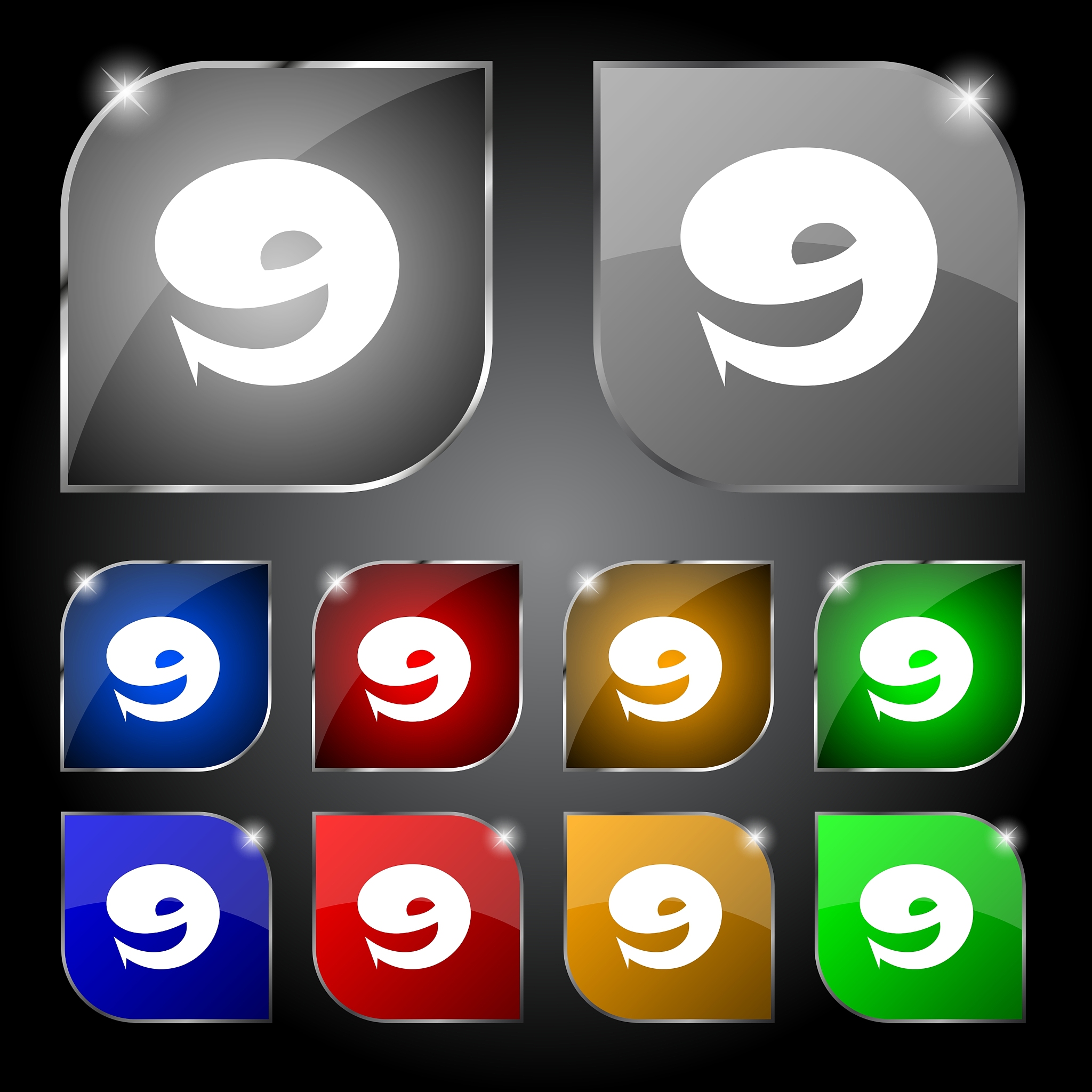number nine icon sign set of coloured buttons