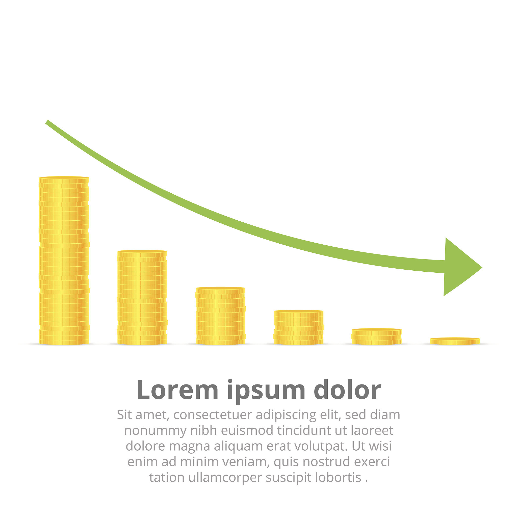 stacks of gold coins graph arrow. income and profits. isolated o