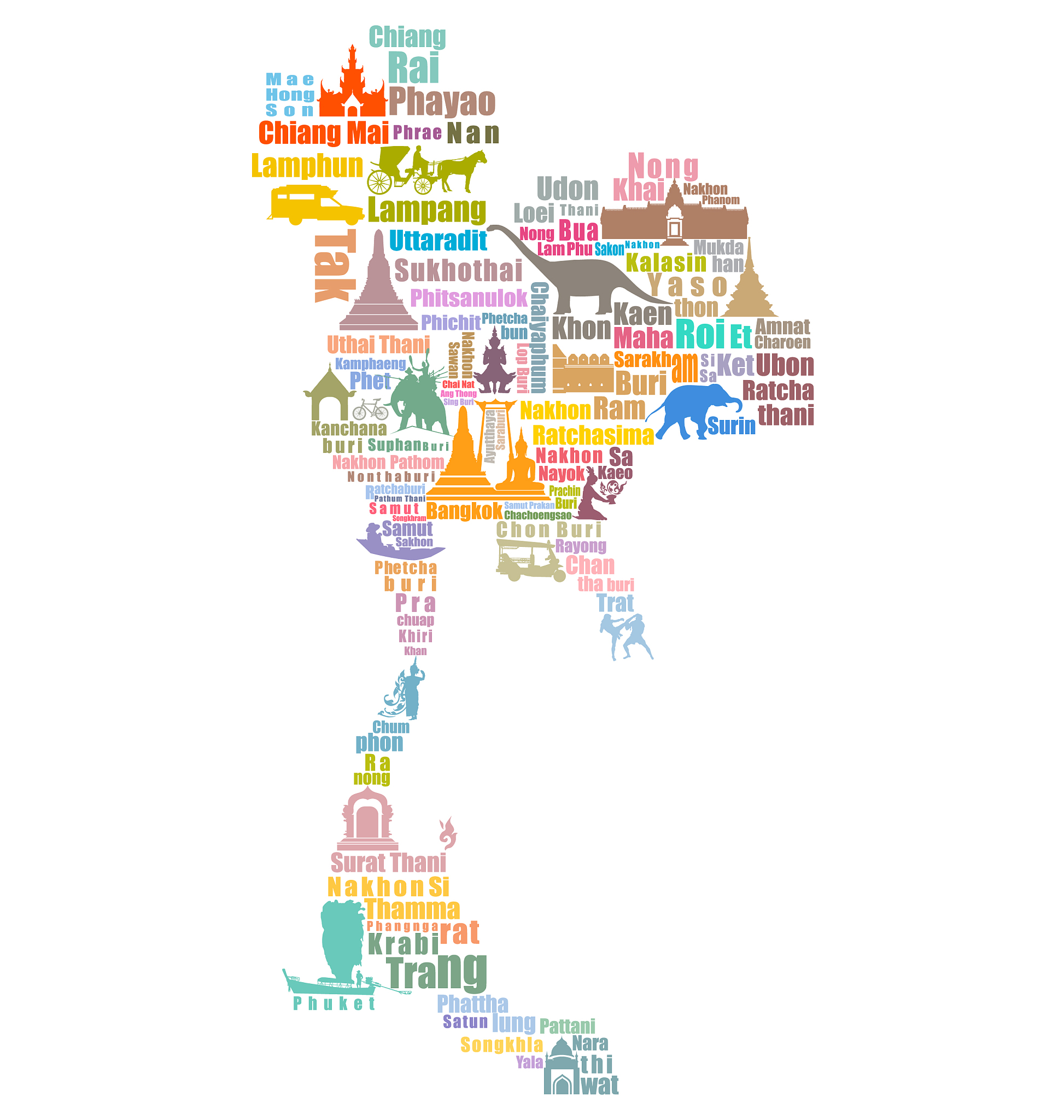 map of thailand with thai place symbol isolated