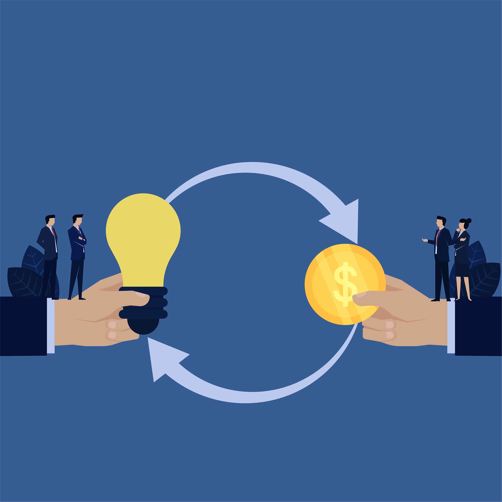 business negotiation of exchanging idea and money.