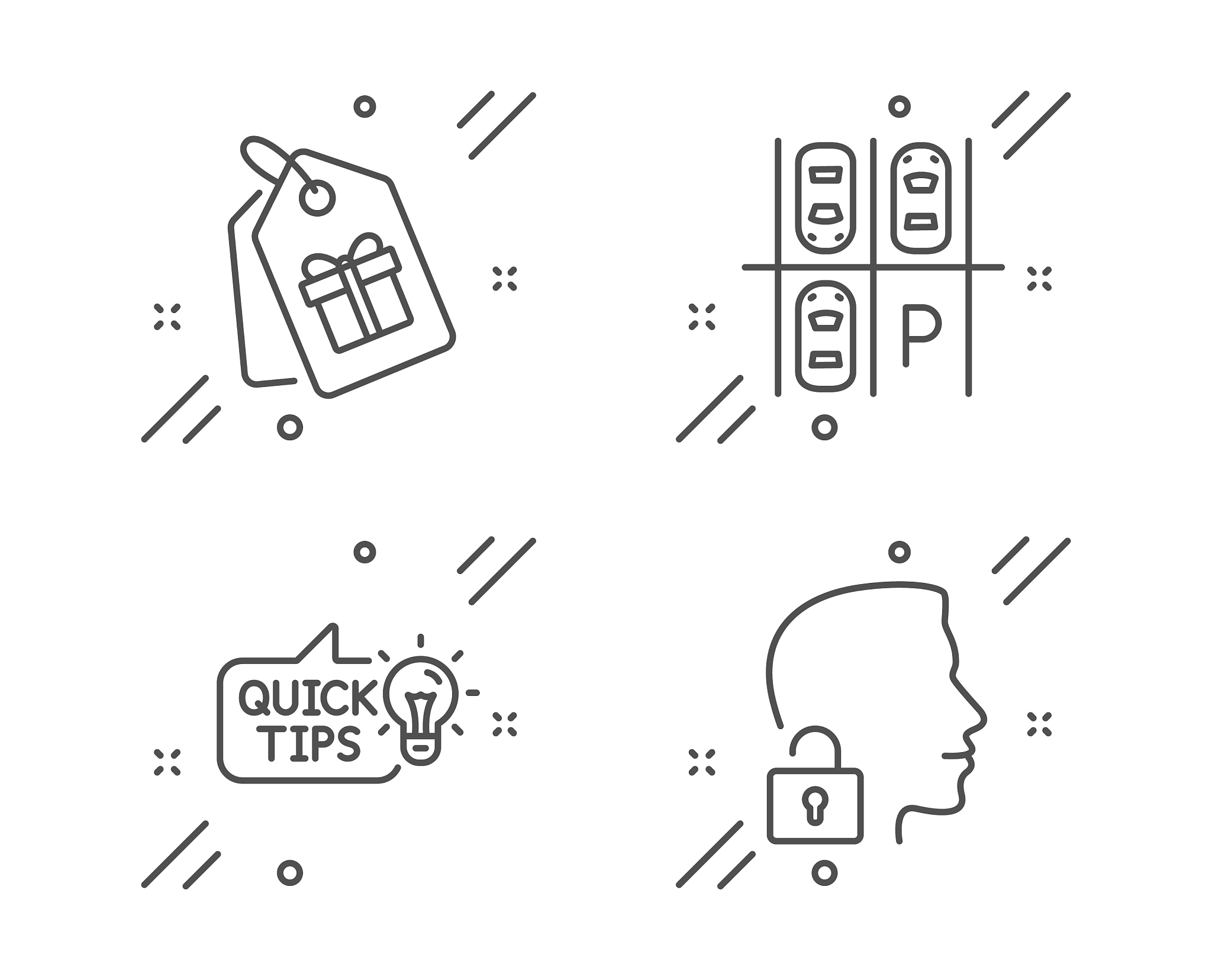 coupons parking place and education idea icons