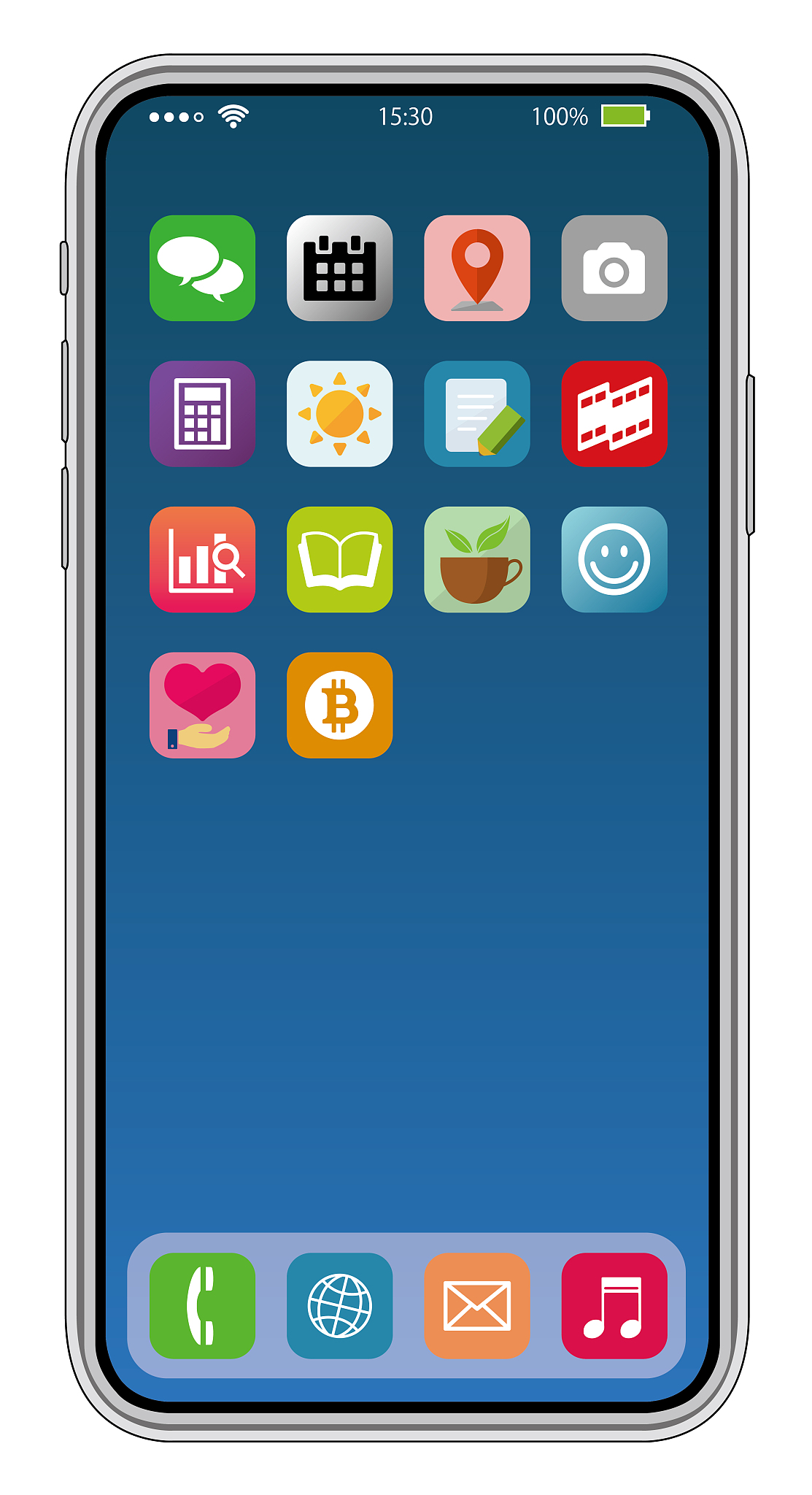 common smart phone display illustration (original app icons imag