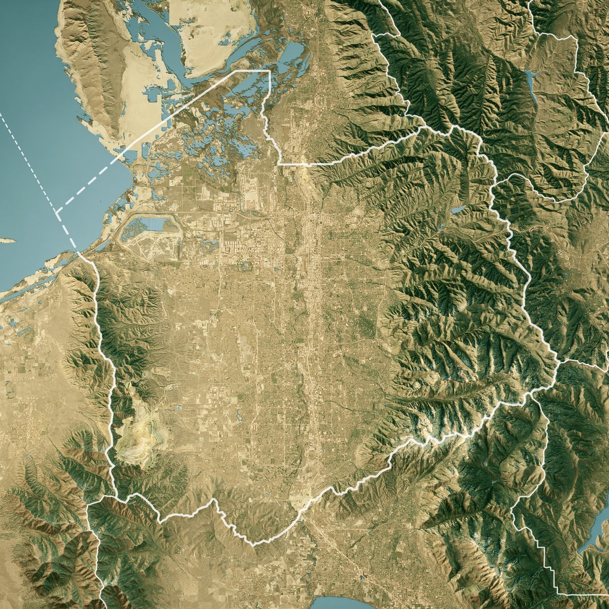 盐湖县犹他州卫星地形图3d渲染真实色彩边界