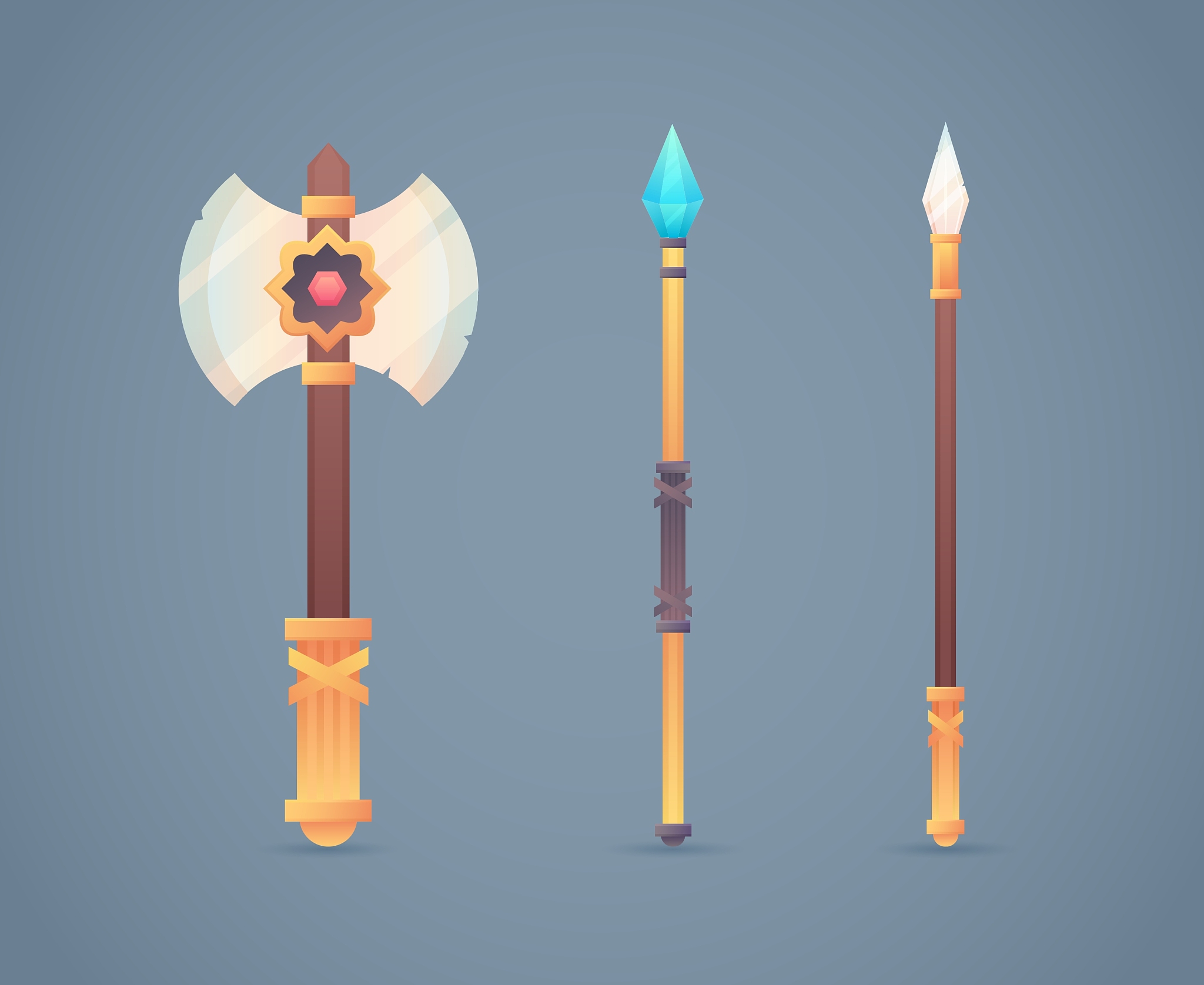 fantasy medieval cold weapon set in flat-style