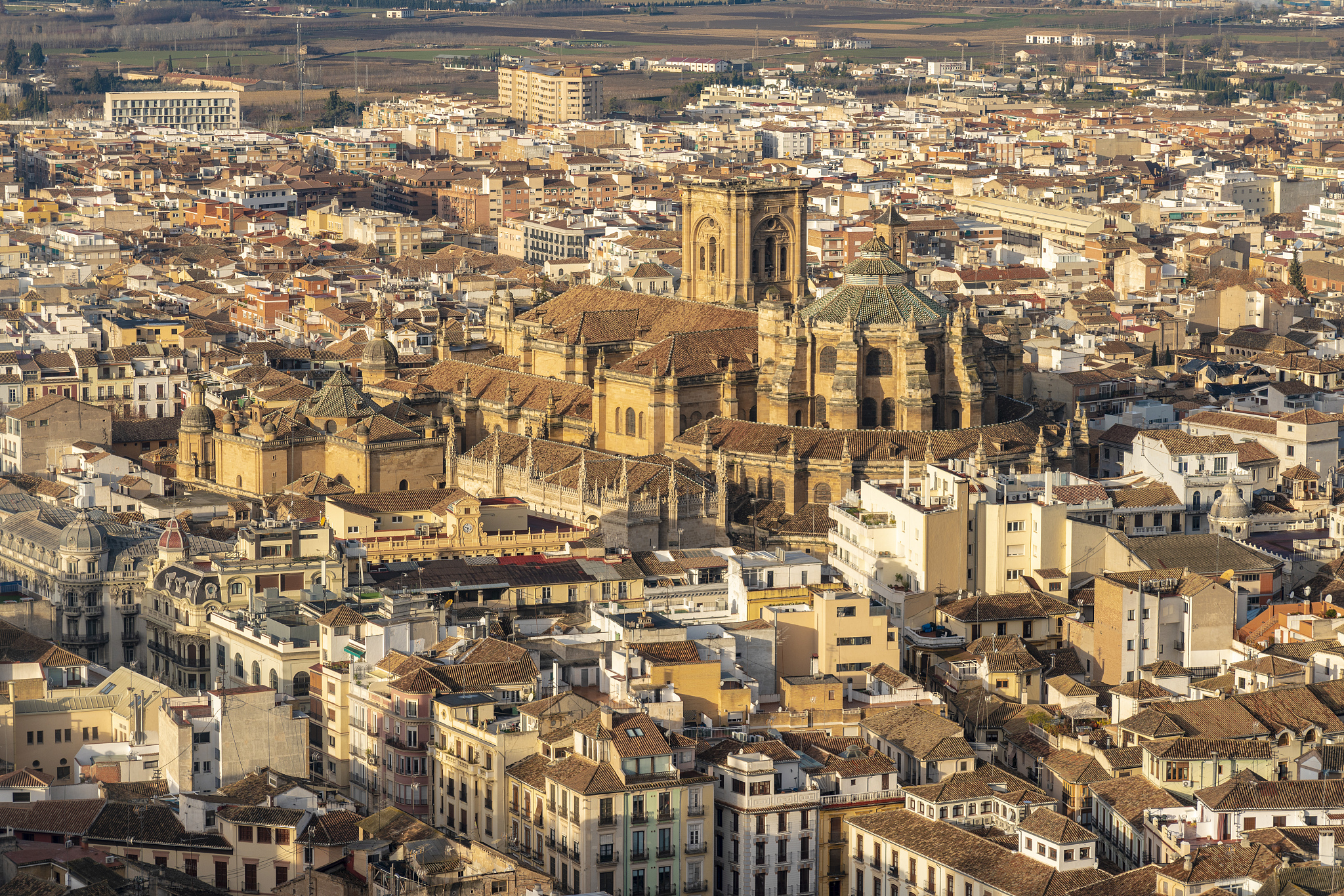 view over albayzin and the cathedral of granada, spain