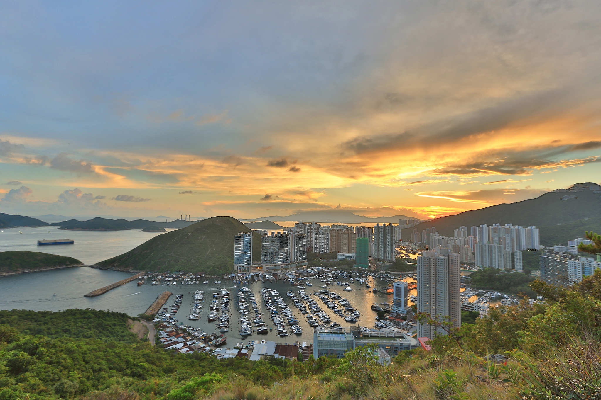 sunset at hill top in hong kong