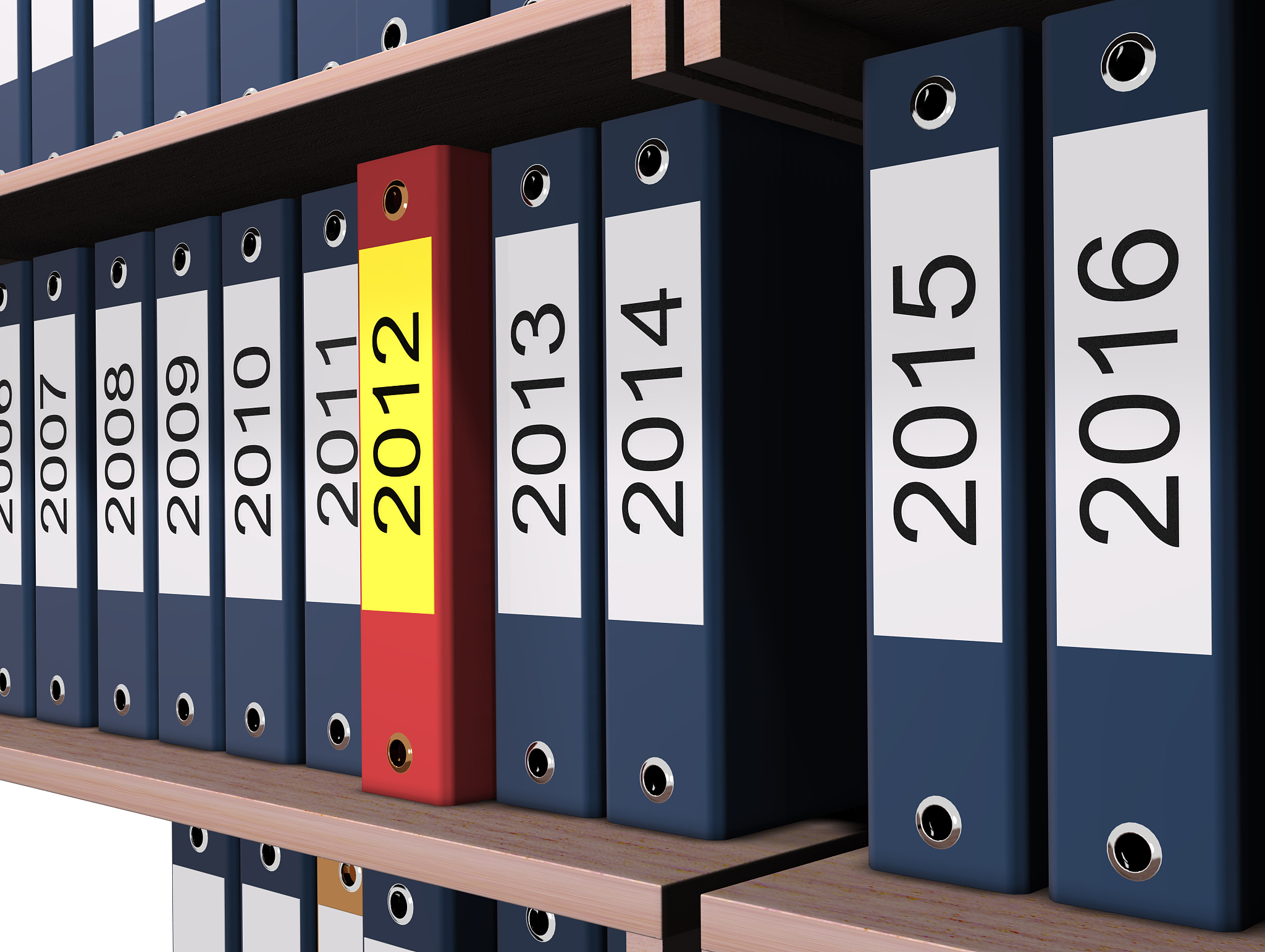 shelf with document folders of 2012