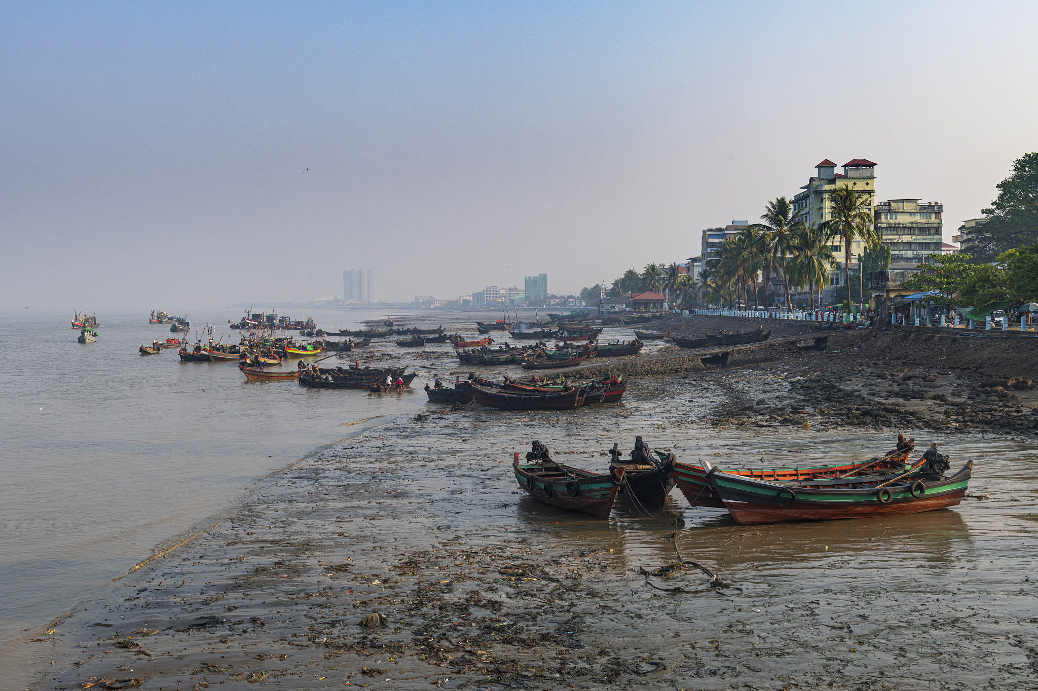 myanmar, myeik, fishing boats in harbor