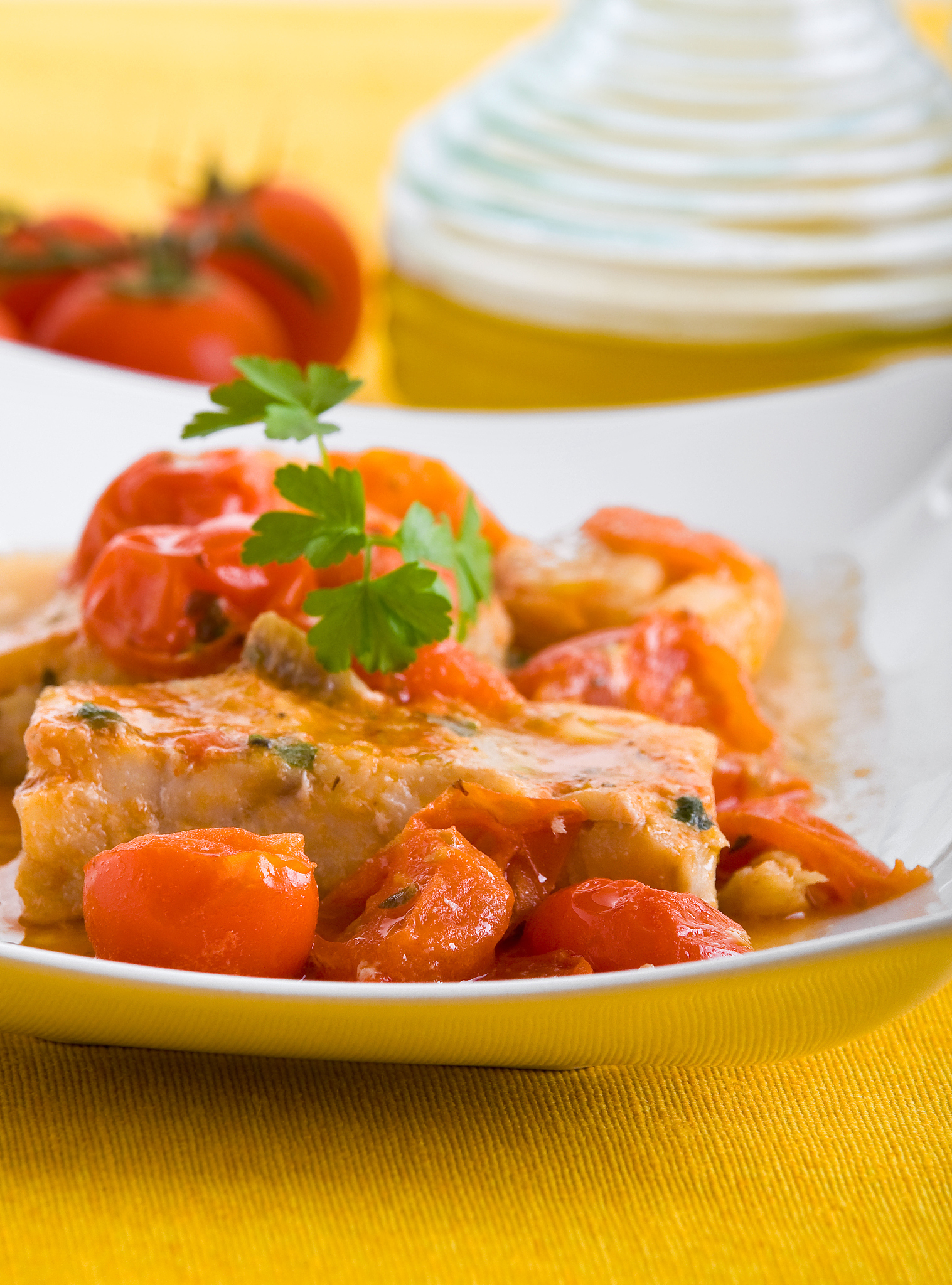 fish and cherry tomatoes.