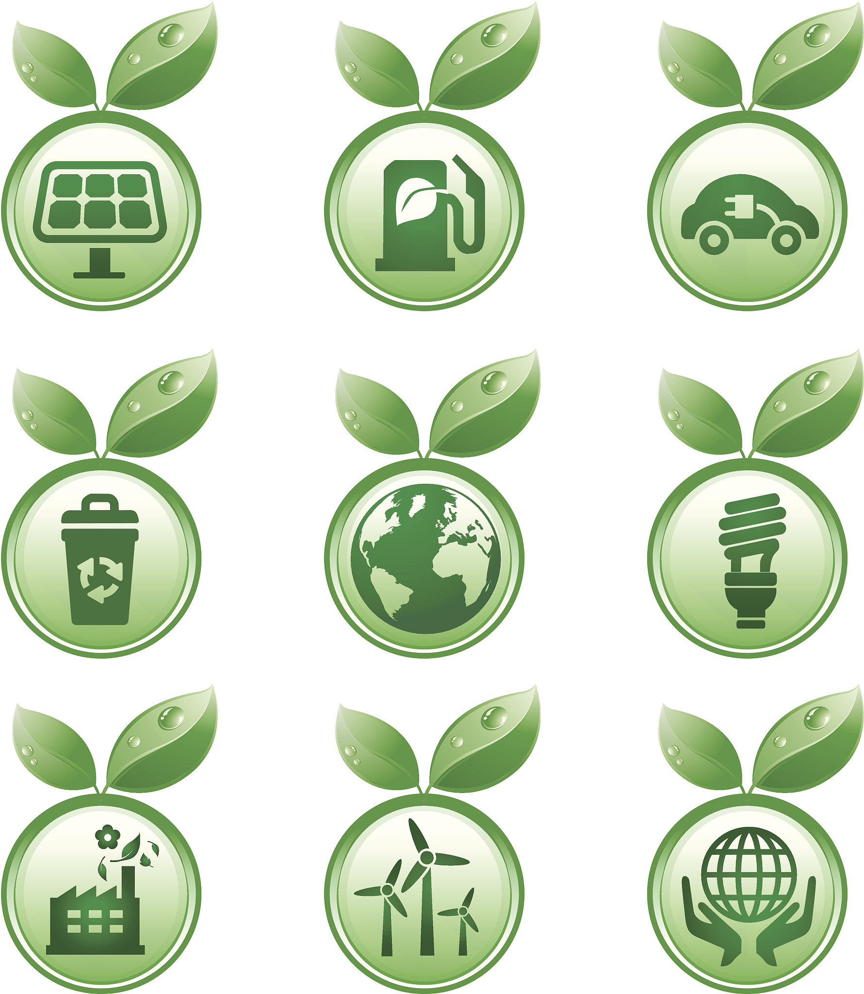eco green energy icons with leaves