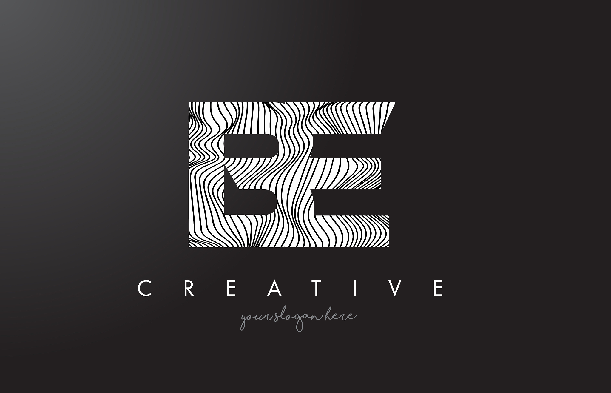 be b e letter logo with zebra lines texture