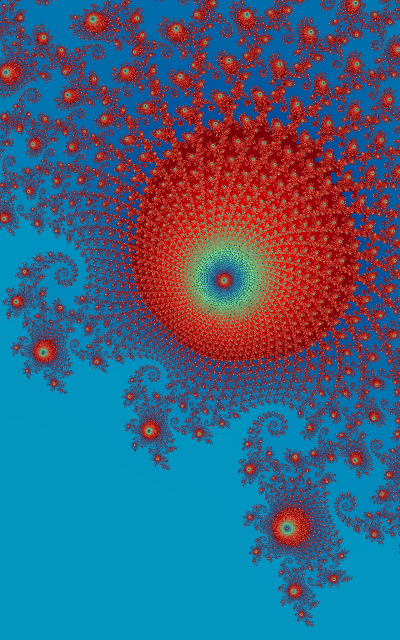 hypnotic red spiral on a blue background.
