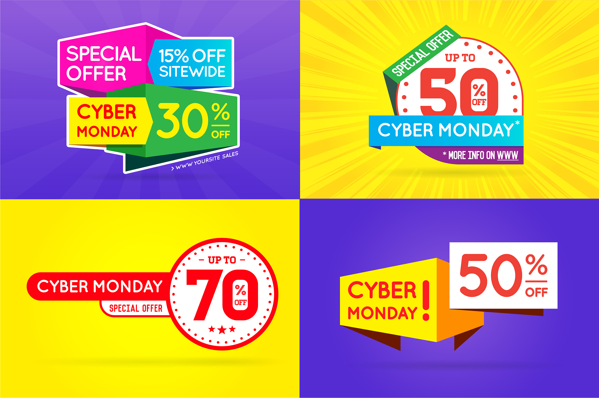 set of cyber monday sale signs banners posters