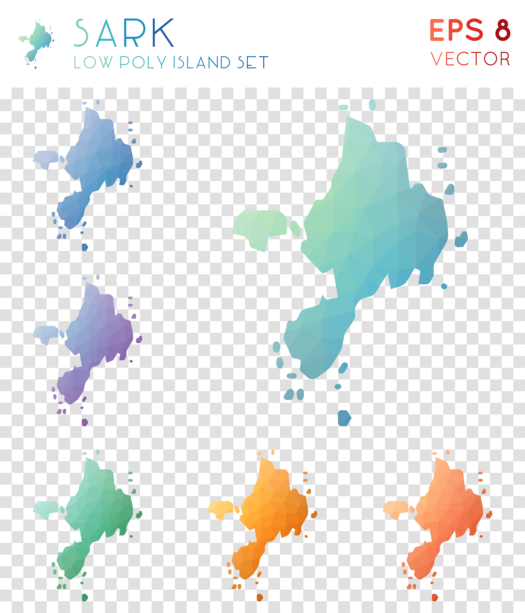 sark geometric polygonal maps, mosaic style island collection.