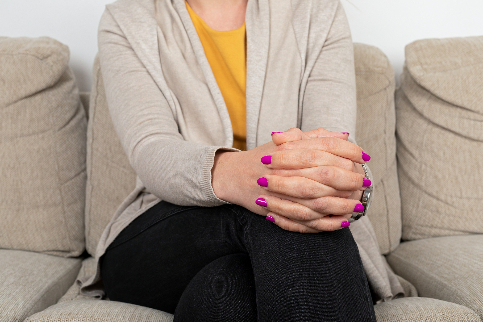 female patient waiting on the couch