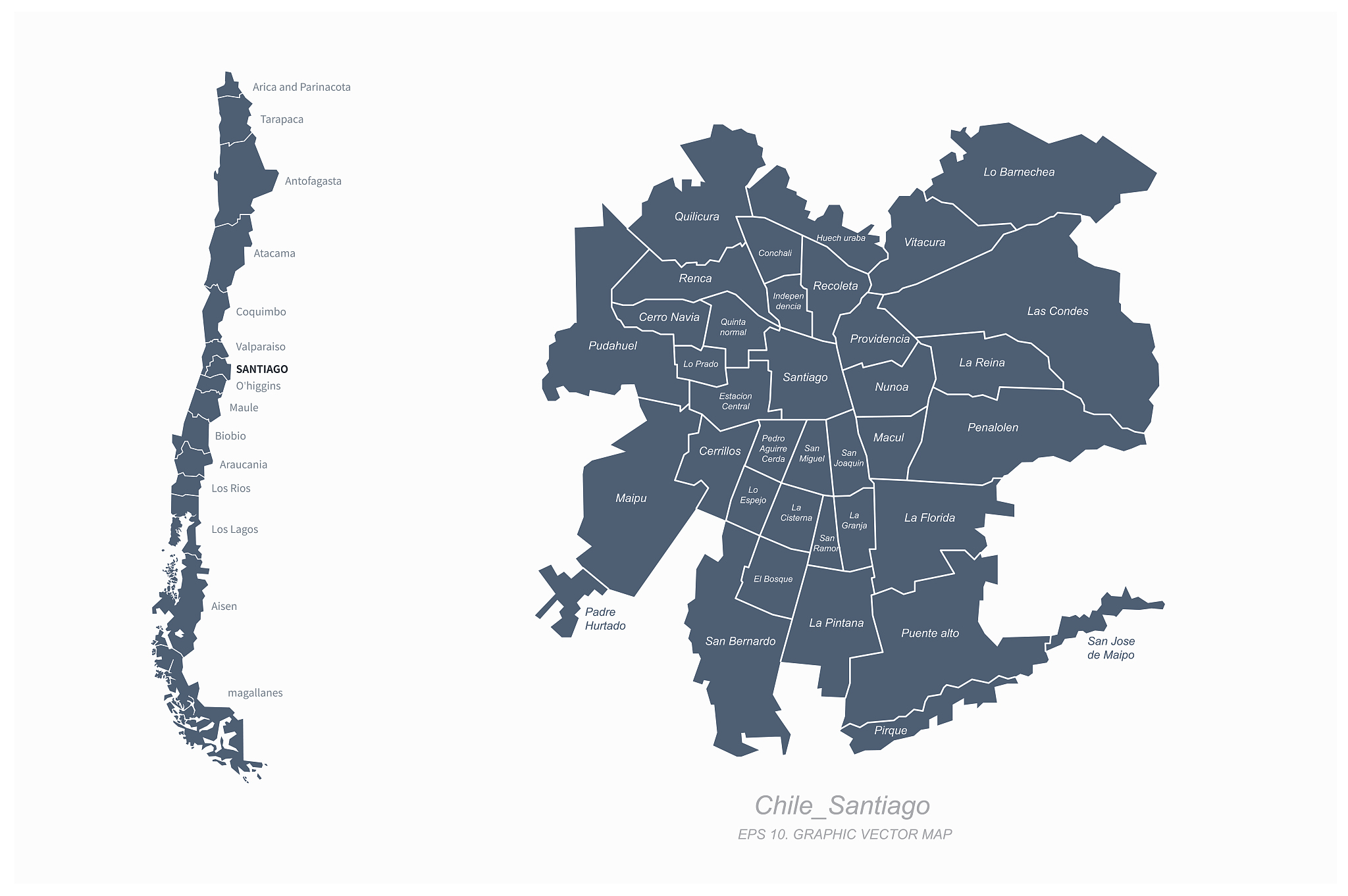 chile map. santiago, chile in south america country map.