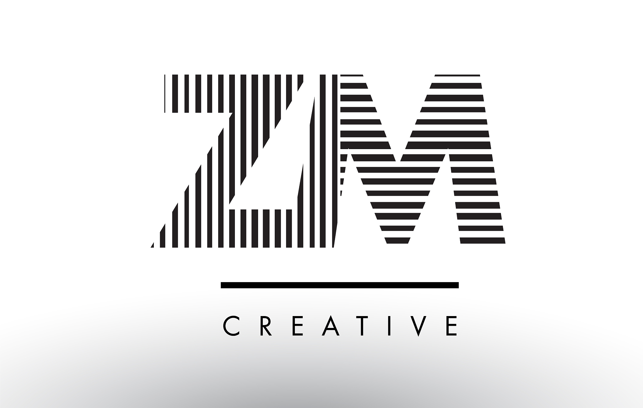 zm z m black and white lines letter logo design