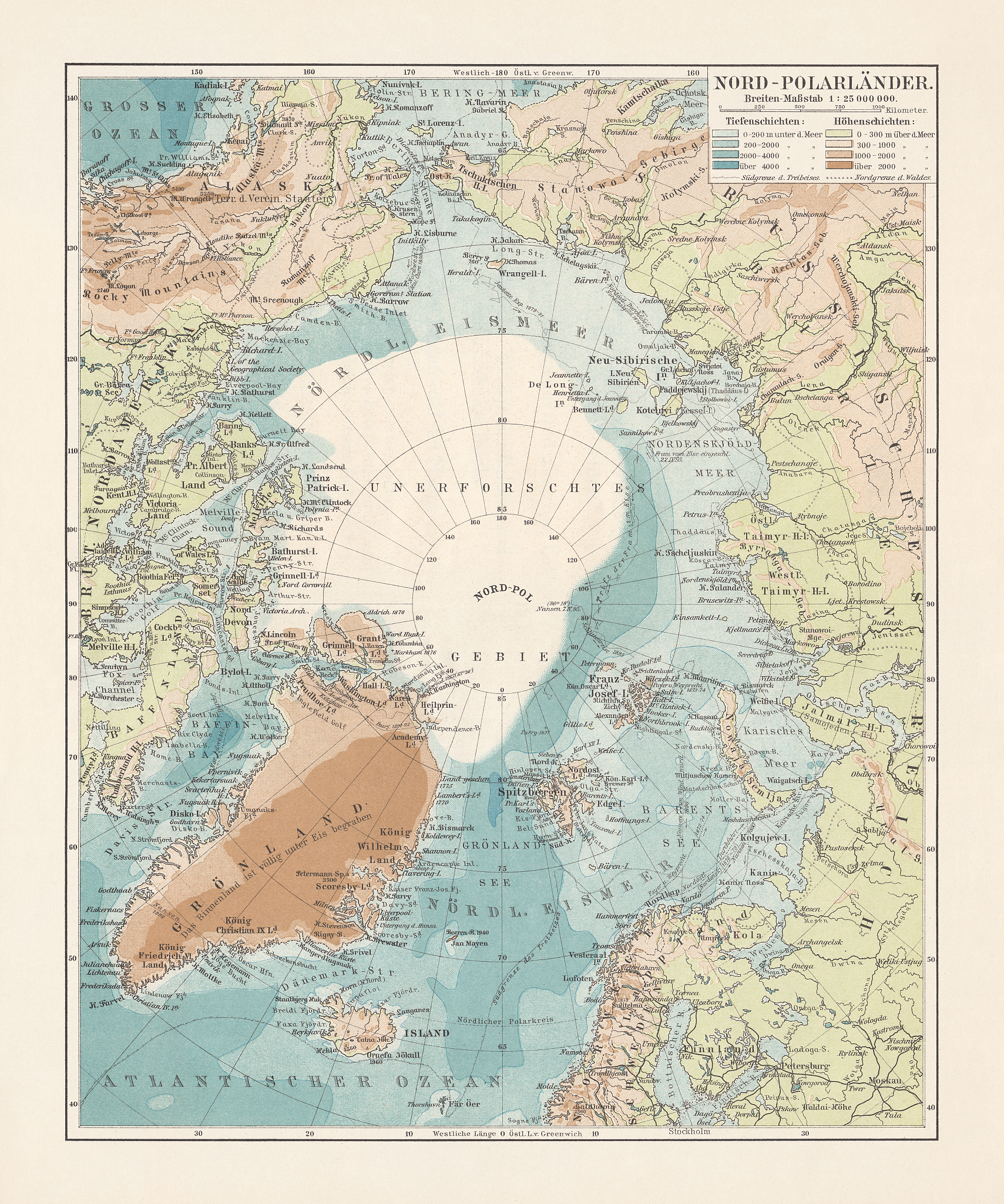 arctic ocean and adjacent countries, lithograph, published in 18
