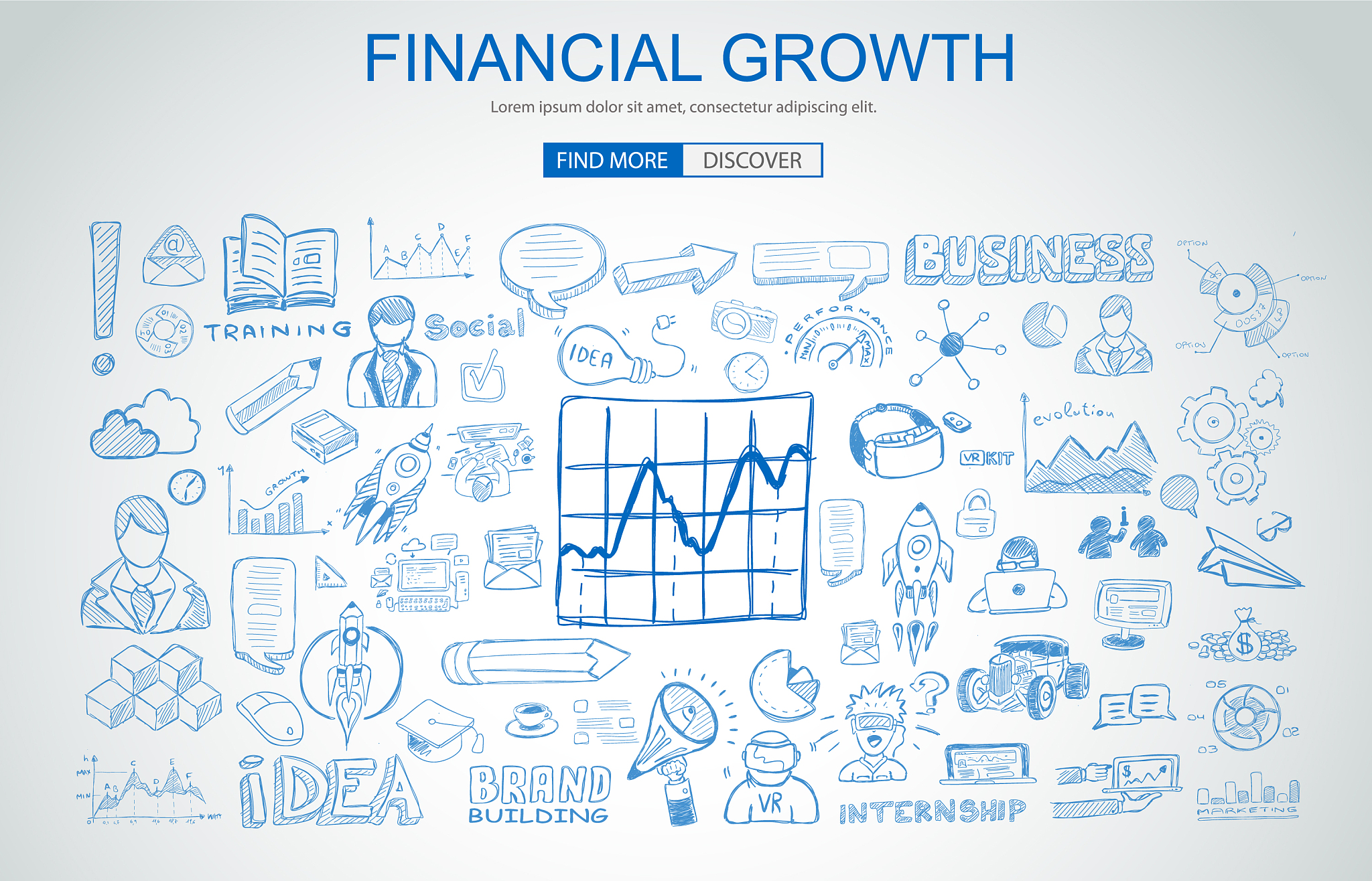 financial growth concept with business doodle