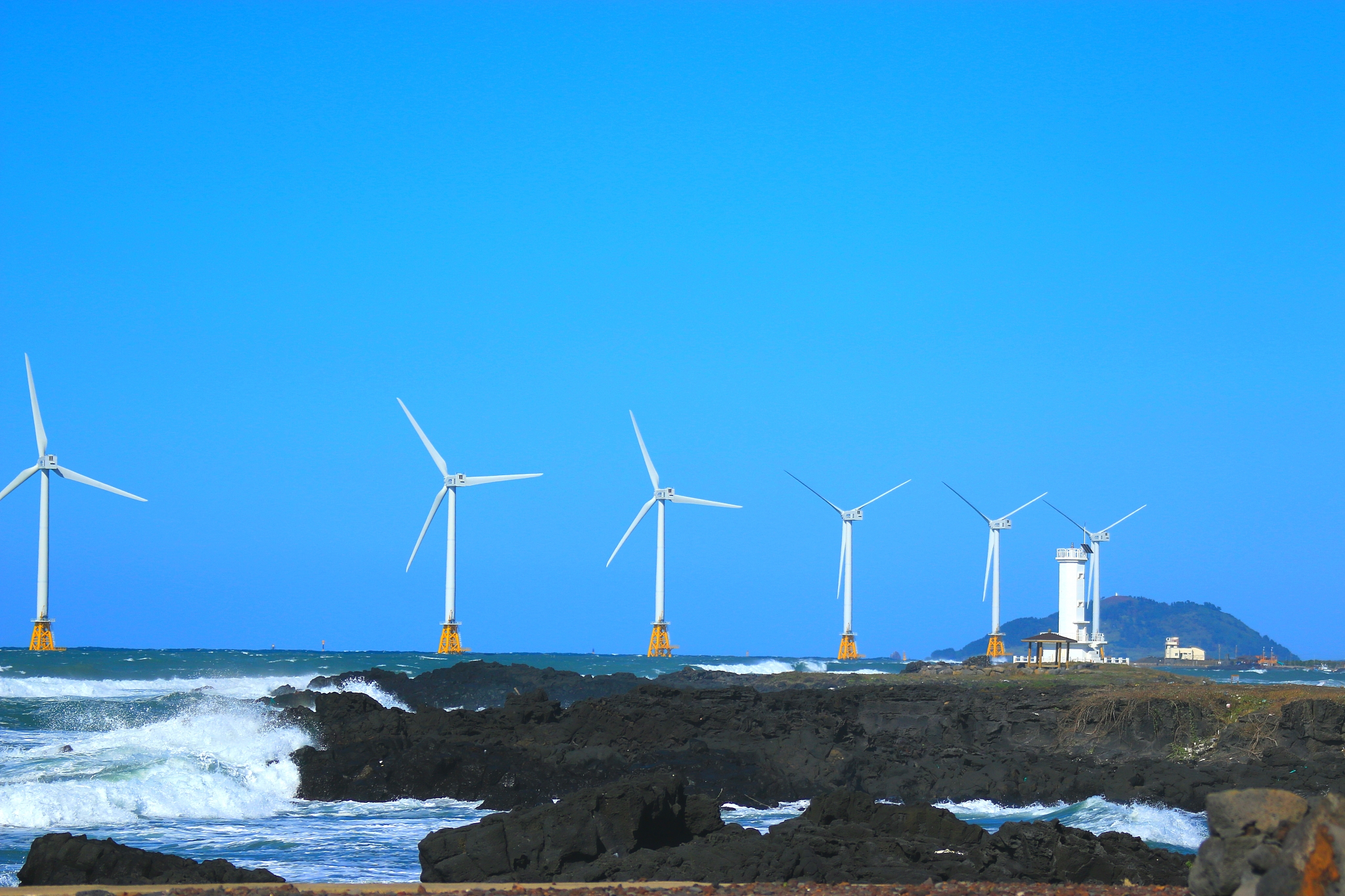 shinchang wind farm, wind turbine, sea, wind, clean energy
