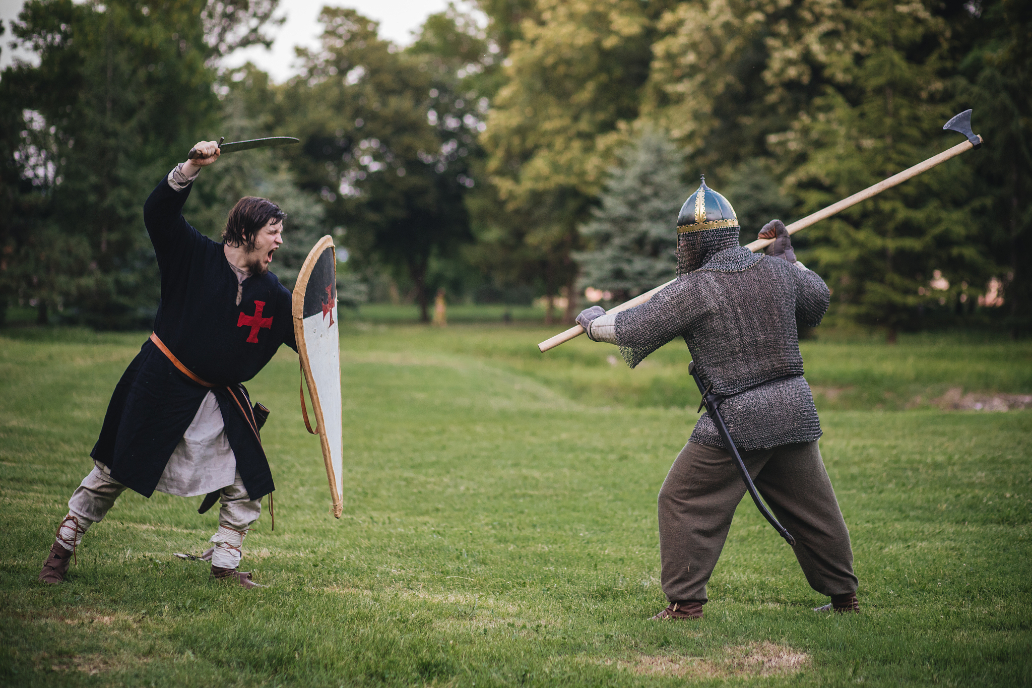 medieval warriors fighting against each other