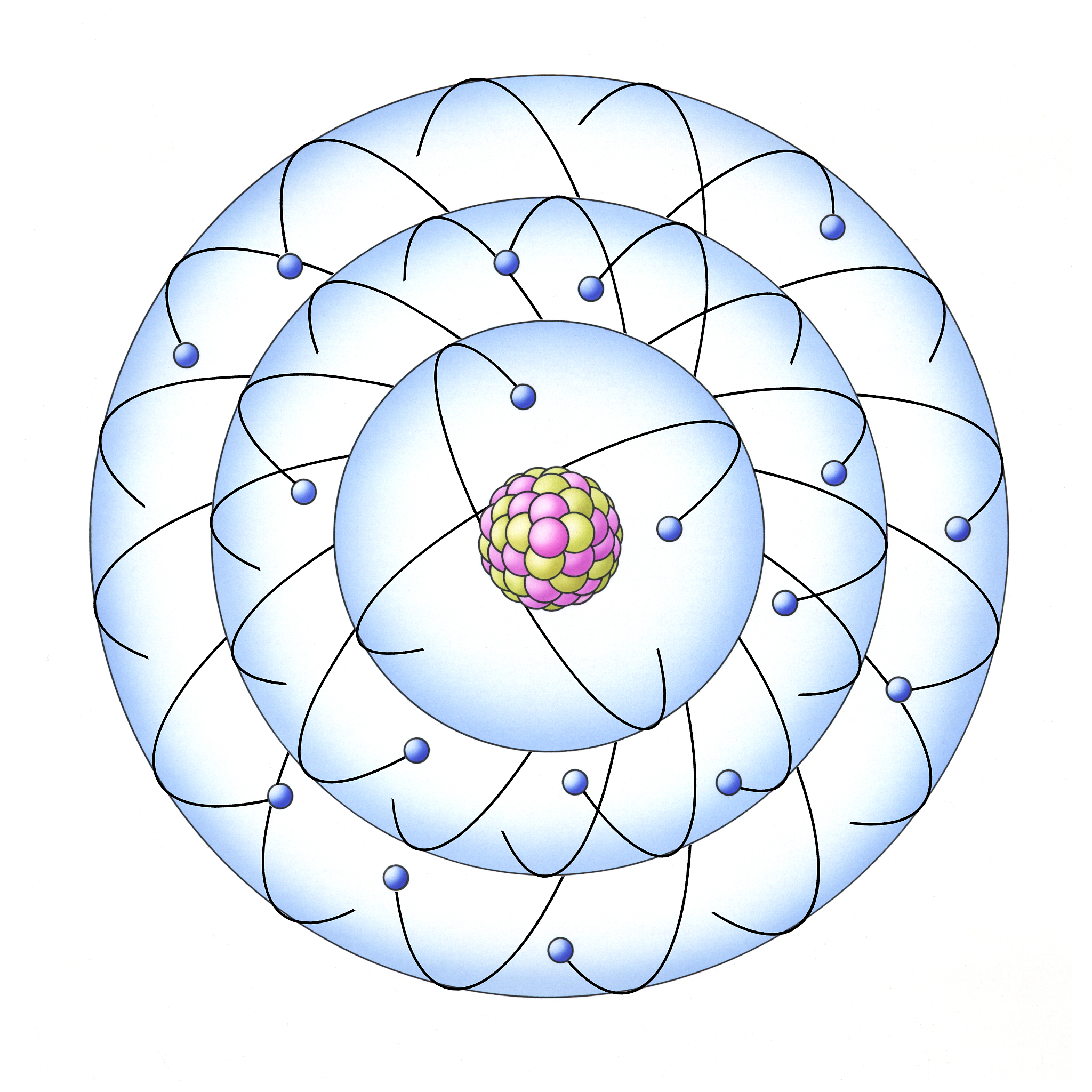 electrons spinning around nucleus of an atom