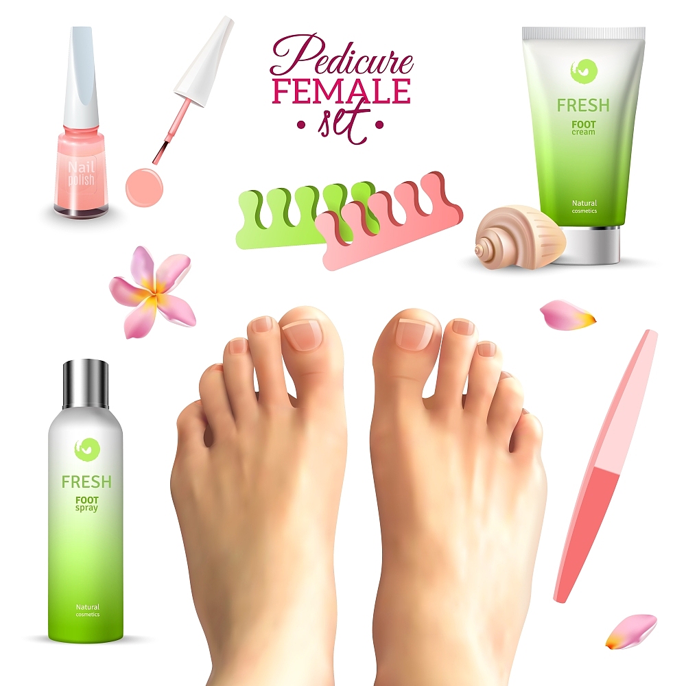 pedicure female feet set. tools for pedicure and care female fee