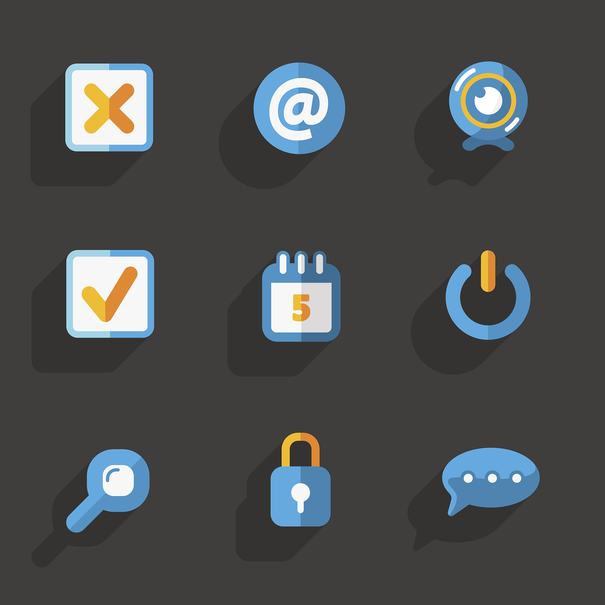 modern colorful flat social icons set on dark background
