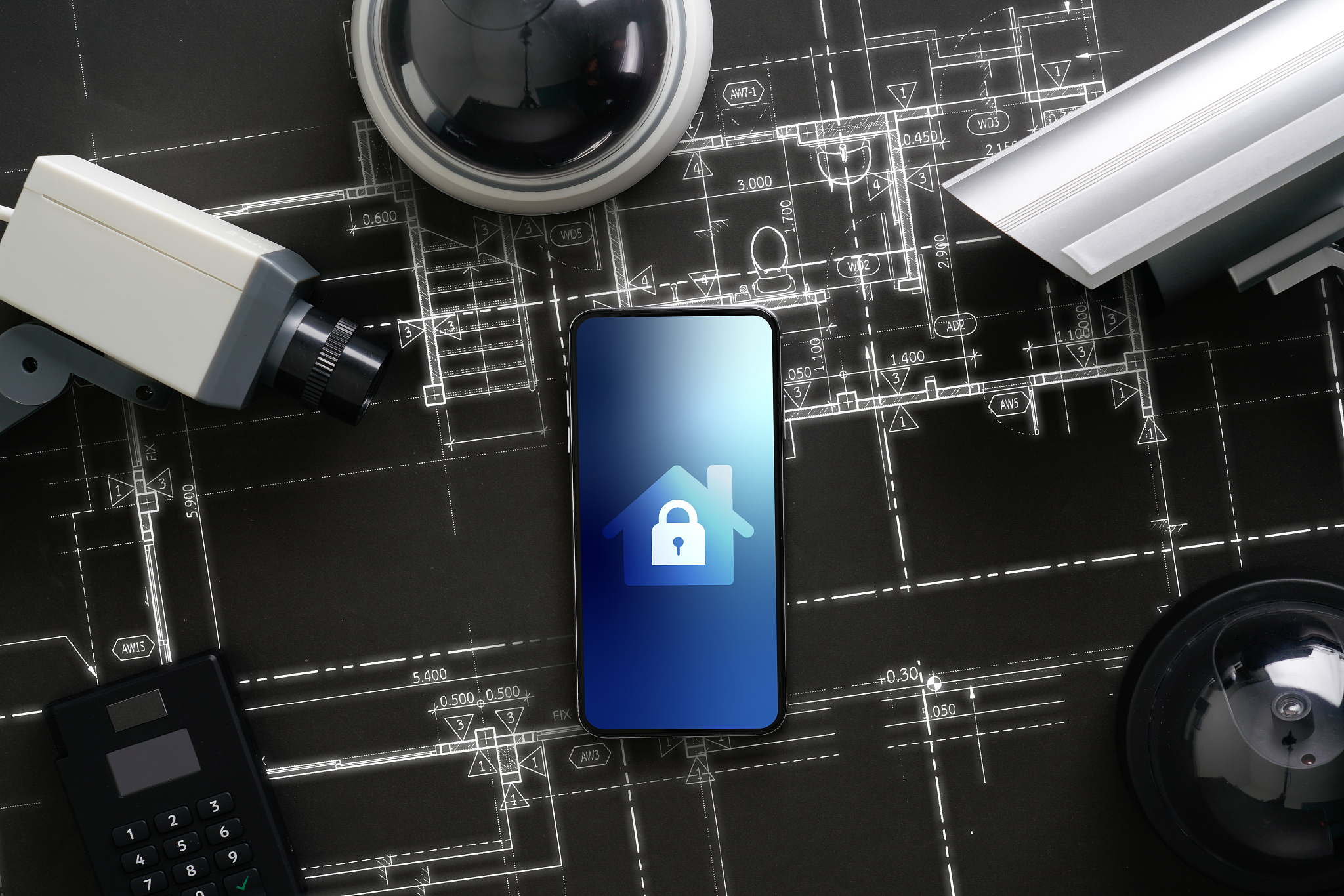 cctv security online camera with icon interface on smart phone