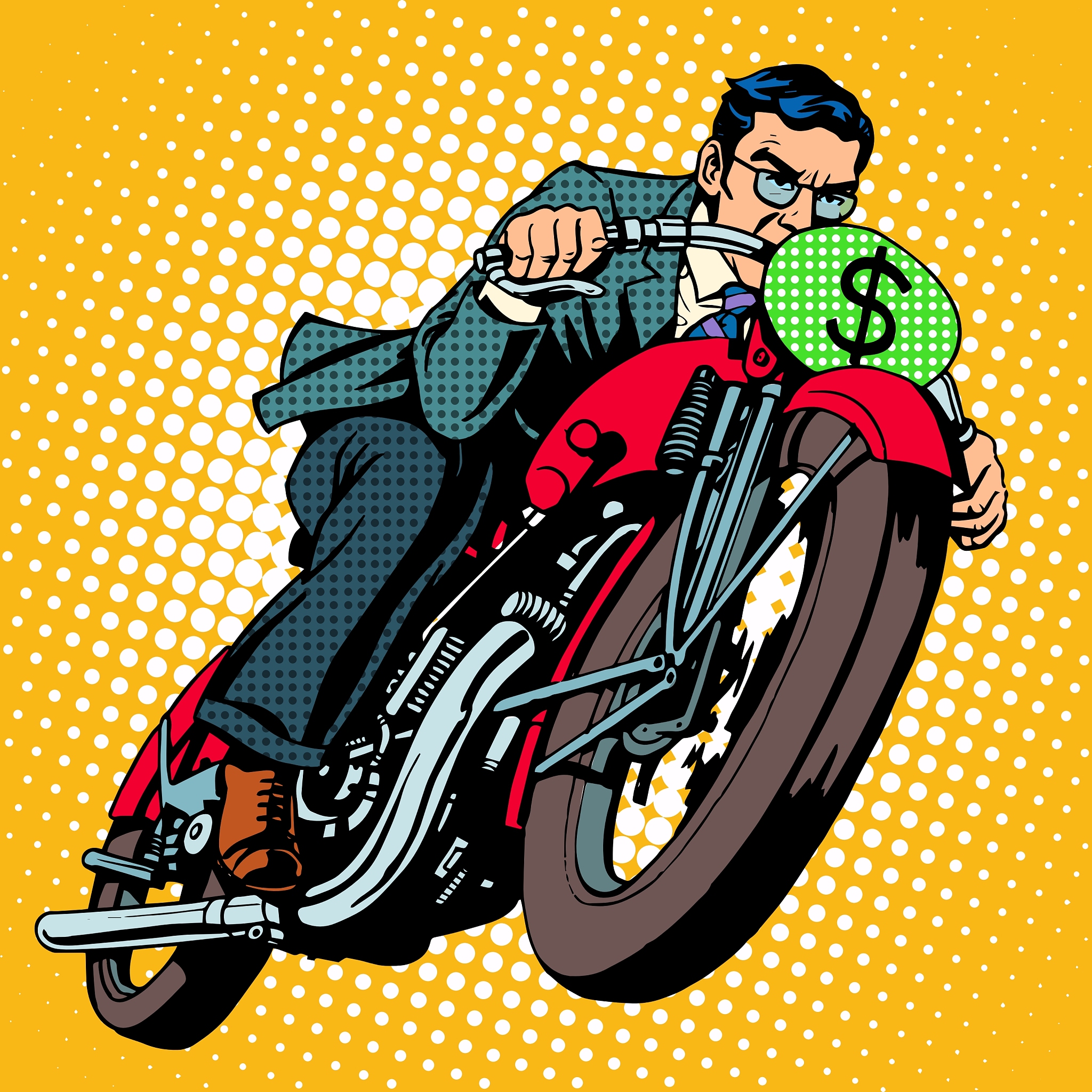 businessman on a motorcycle financial success