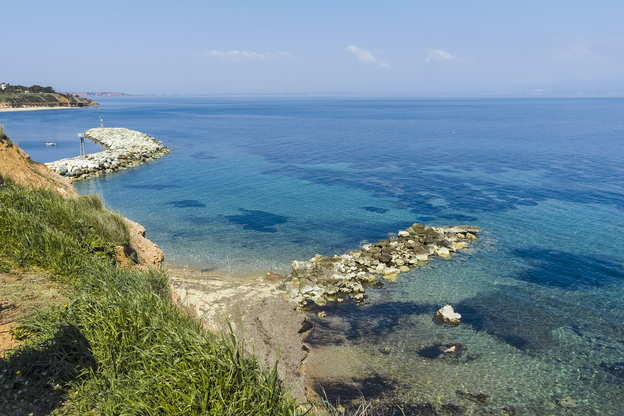 seascape of coastline of town of nea fokea, kassandra, chalkidik
