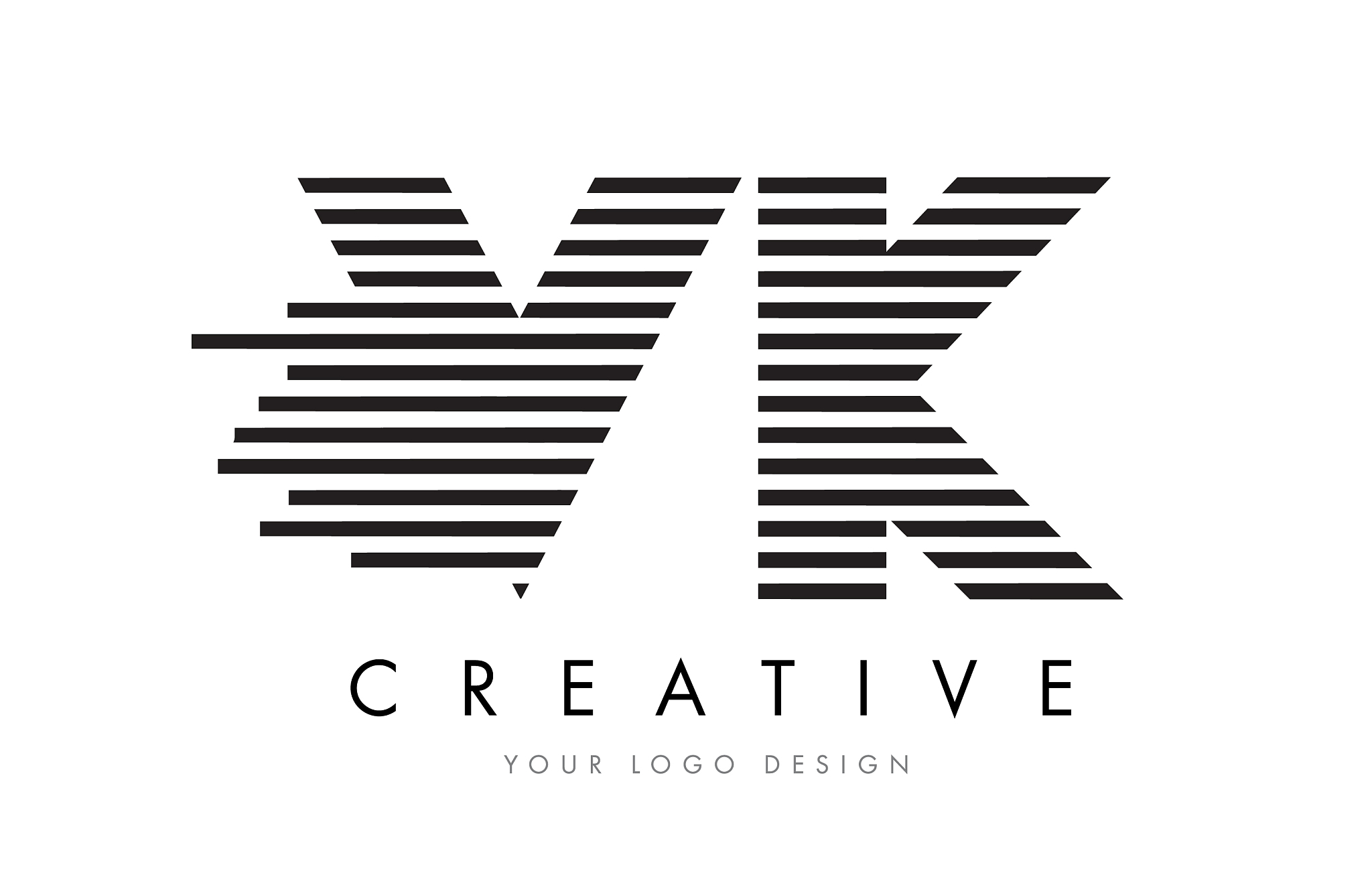 vk v k zebra letter logo design with black and