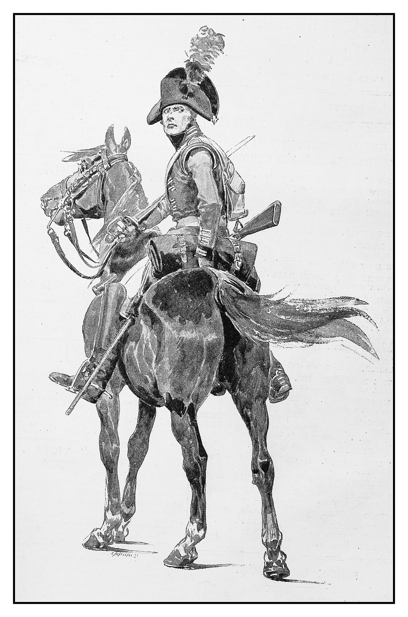 antique illustration: soldier on horse