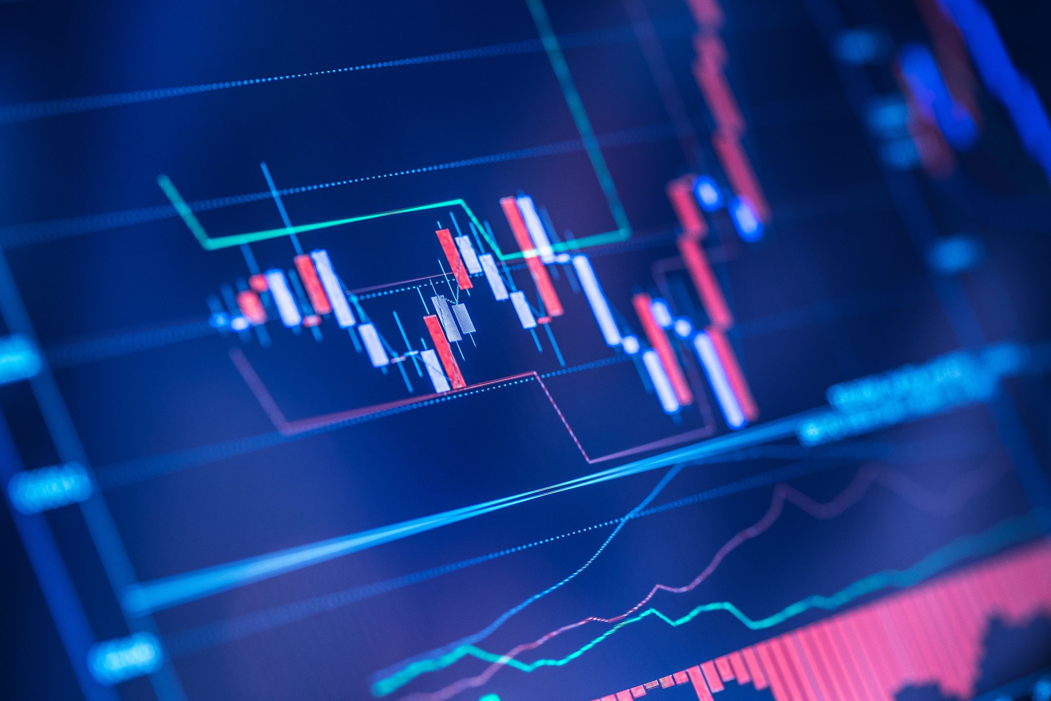 financial trading chart at digital display