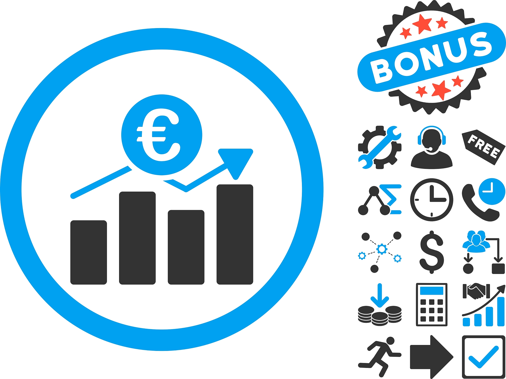 euro business chart flat icon with bonus