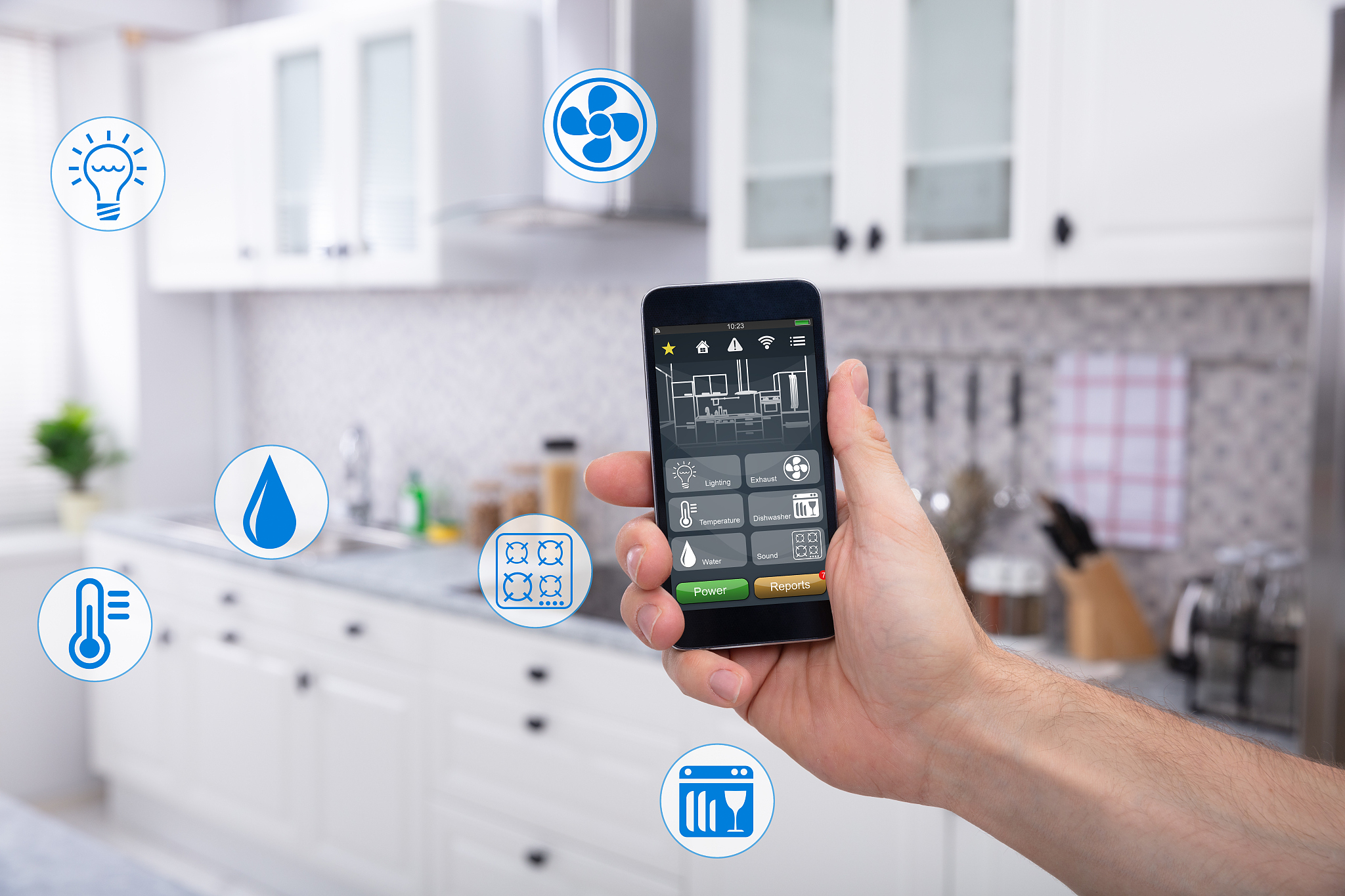 person's using smart home system application