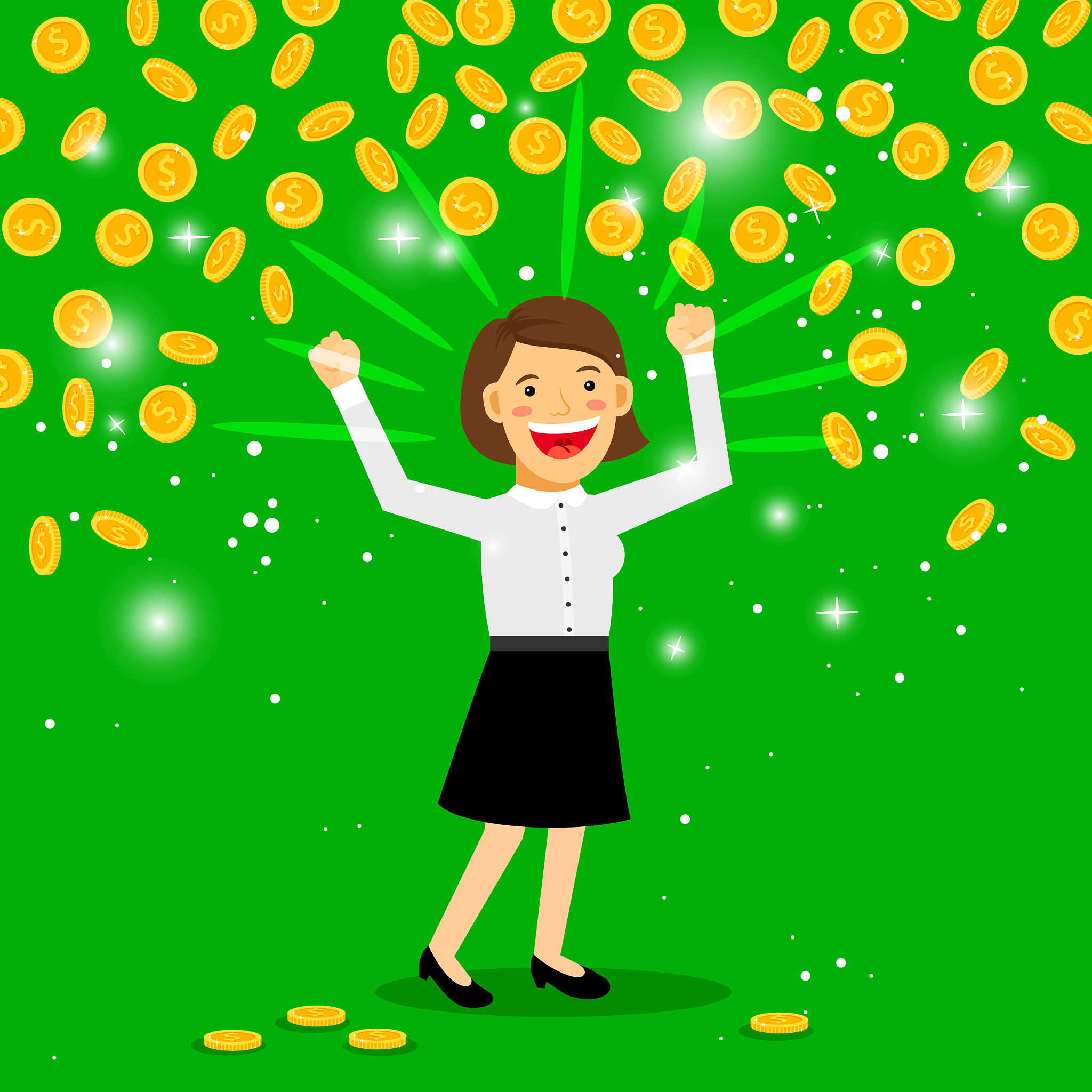 money rain and happy woman