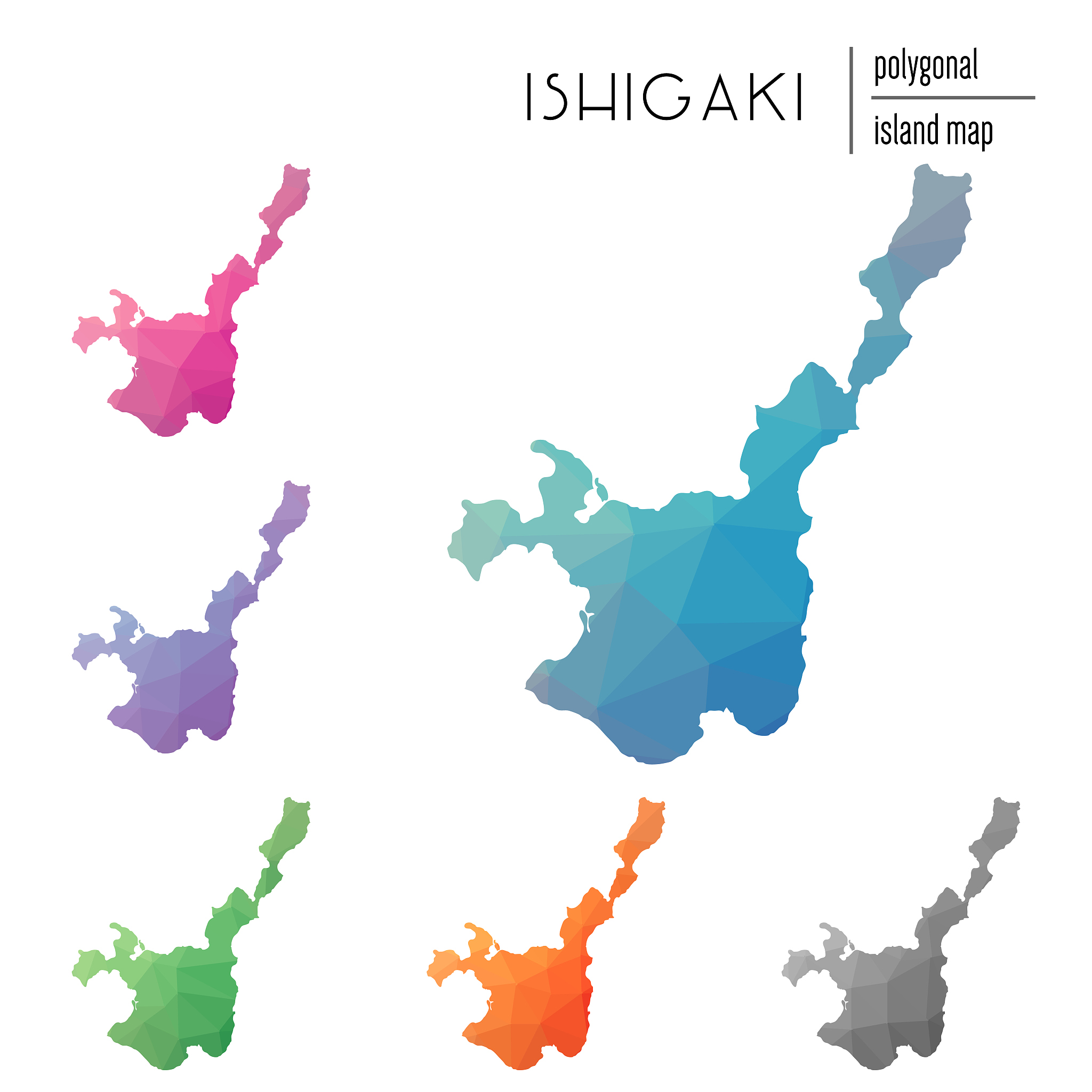 set of vector polygonal ishigaki maps filled with bright gradien