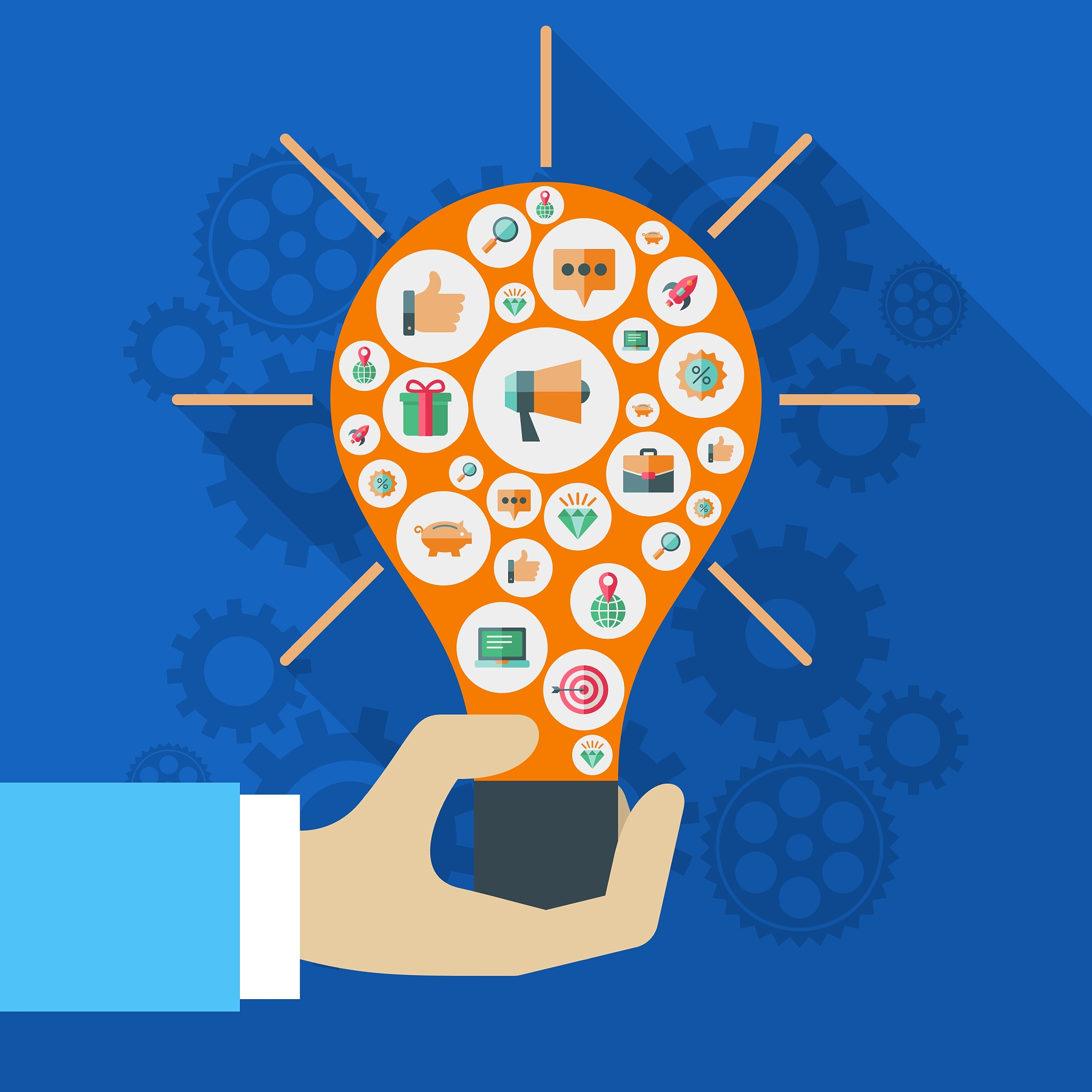 business idea in flat design style hand wit