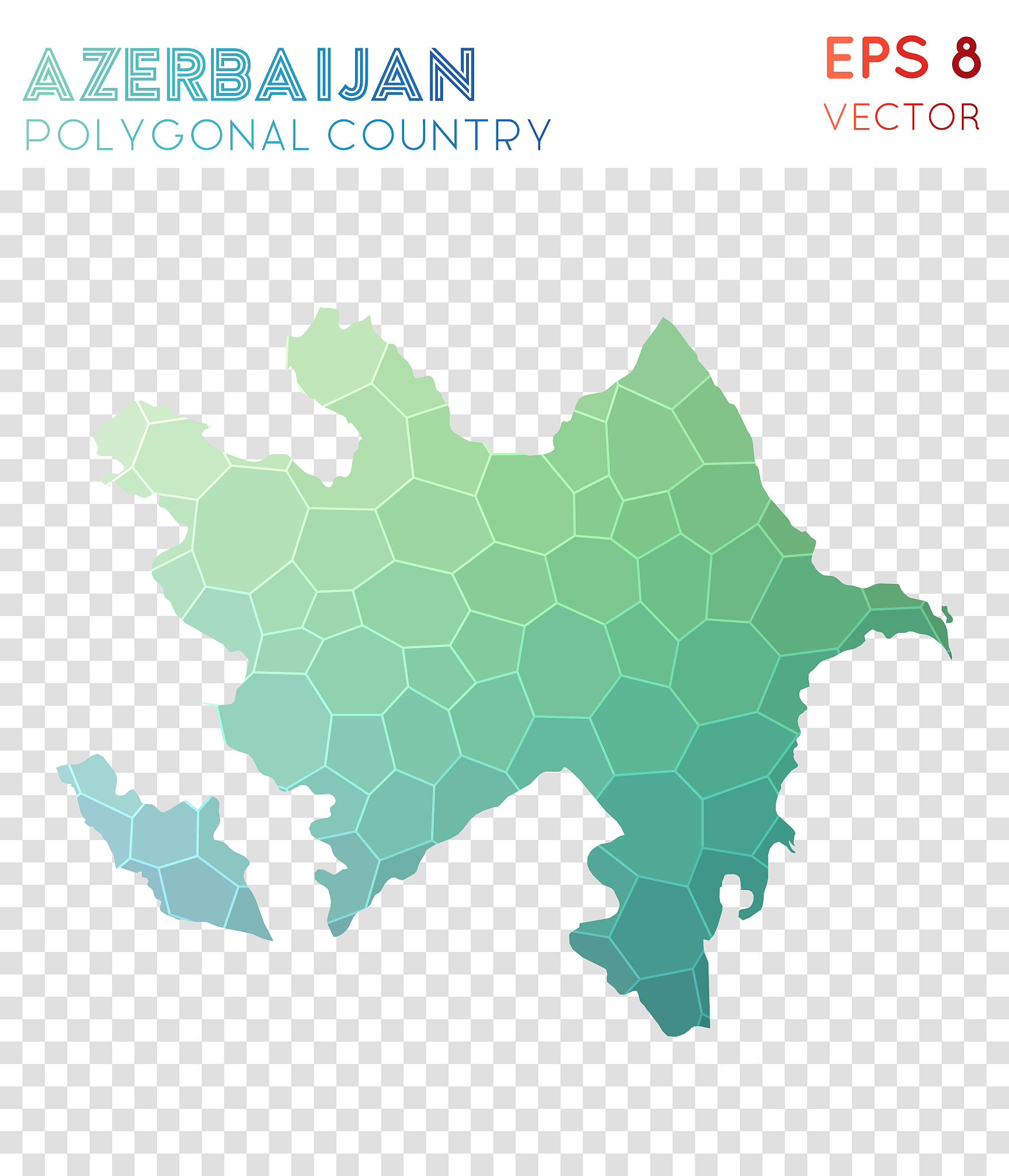 azerbaijan polygonal map, mosaic style country.