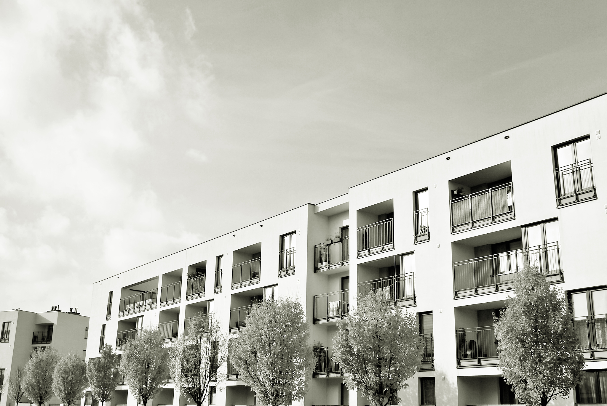 modern,luxury apartment building. black and white.