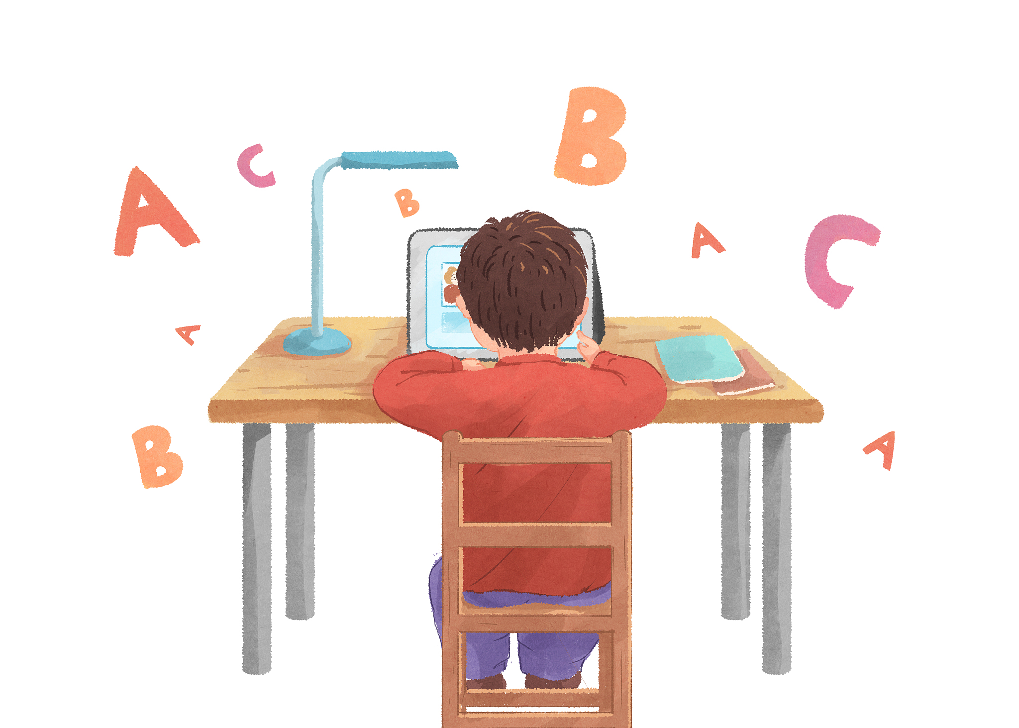上网课的学生在线教育插画白底2