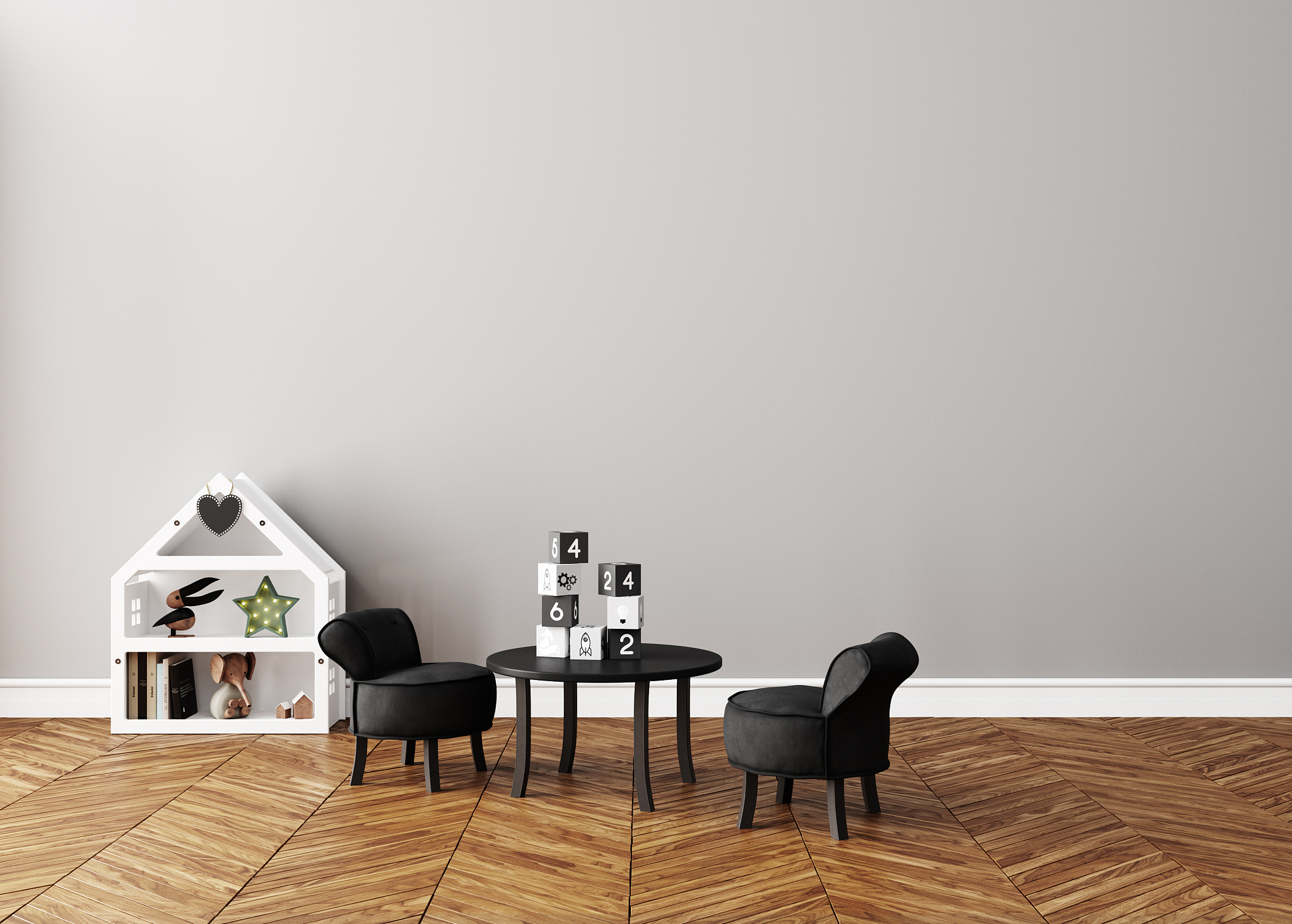 wall mock up in children room interior, scandinavian style