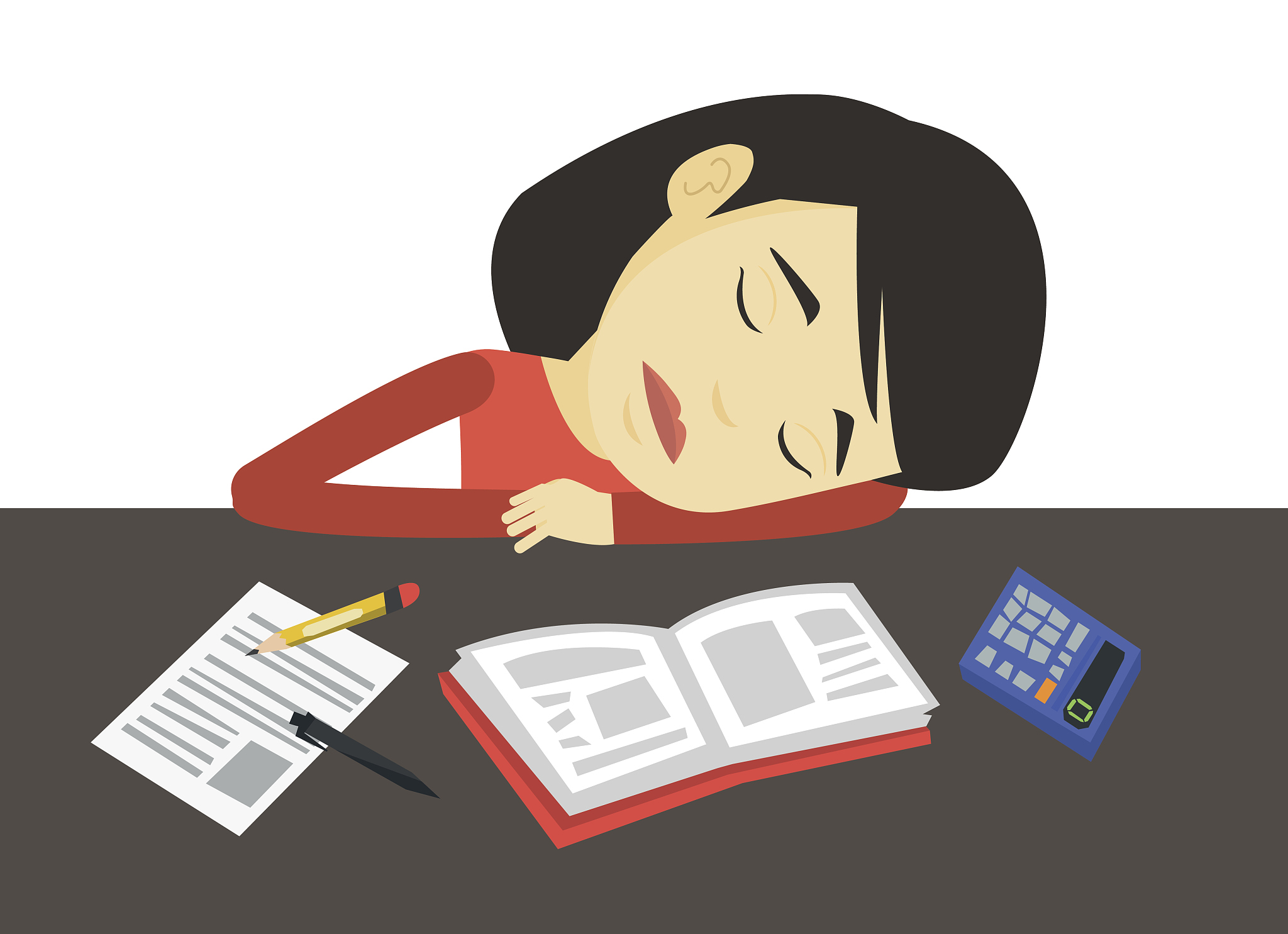student sleeping at the desk with book