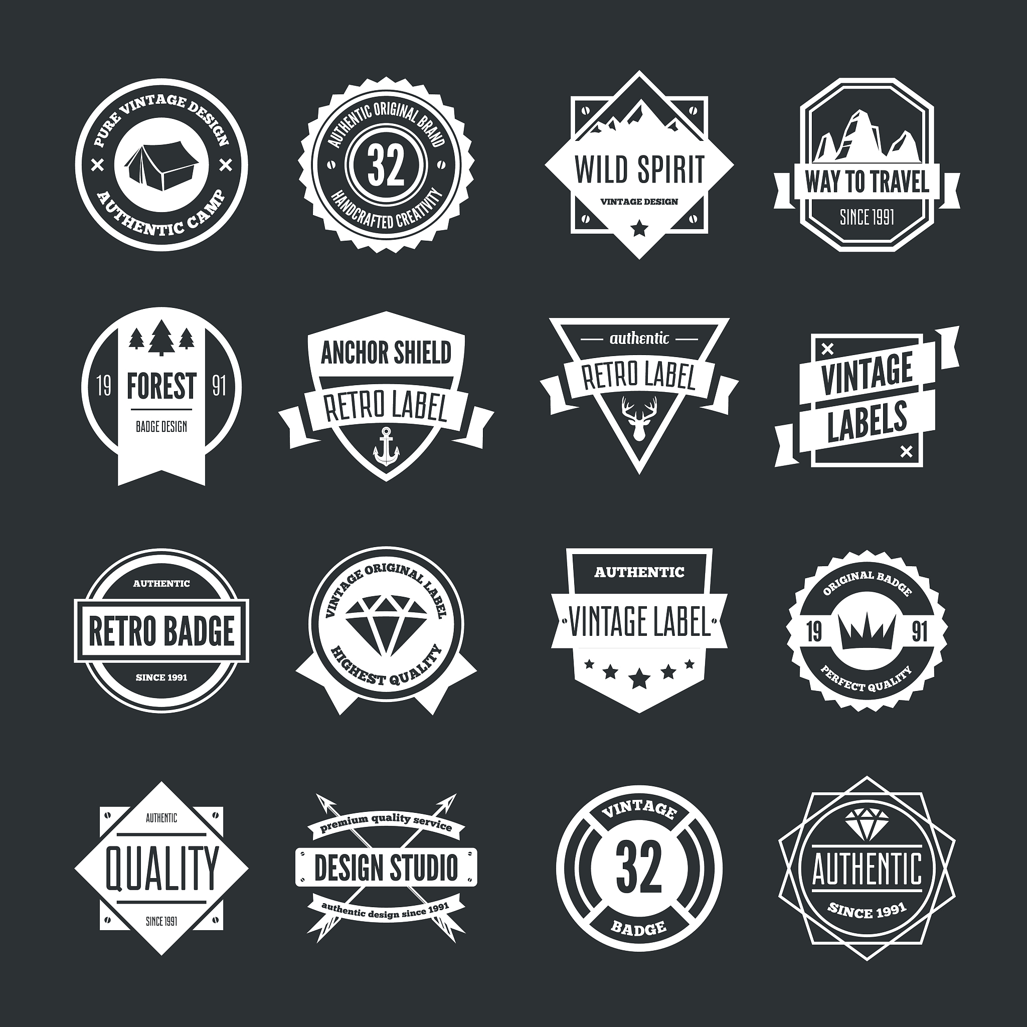 set of vector logotypes elements, labels, badges and silhouettes