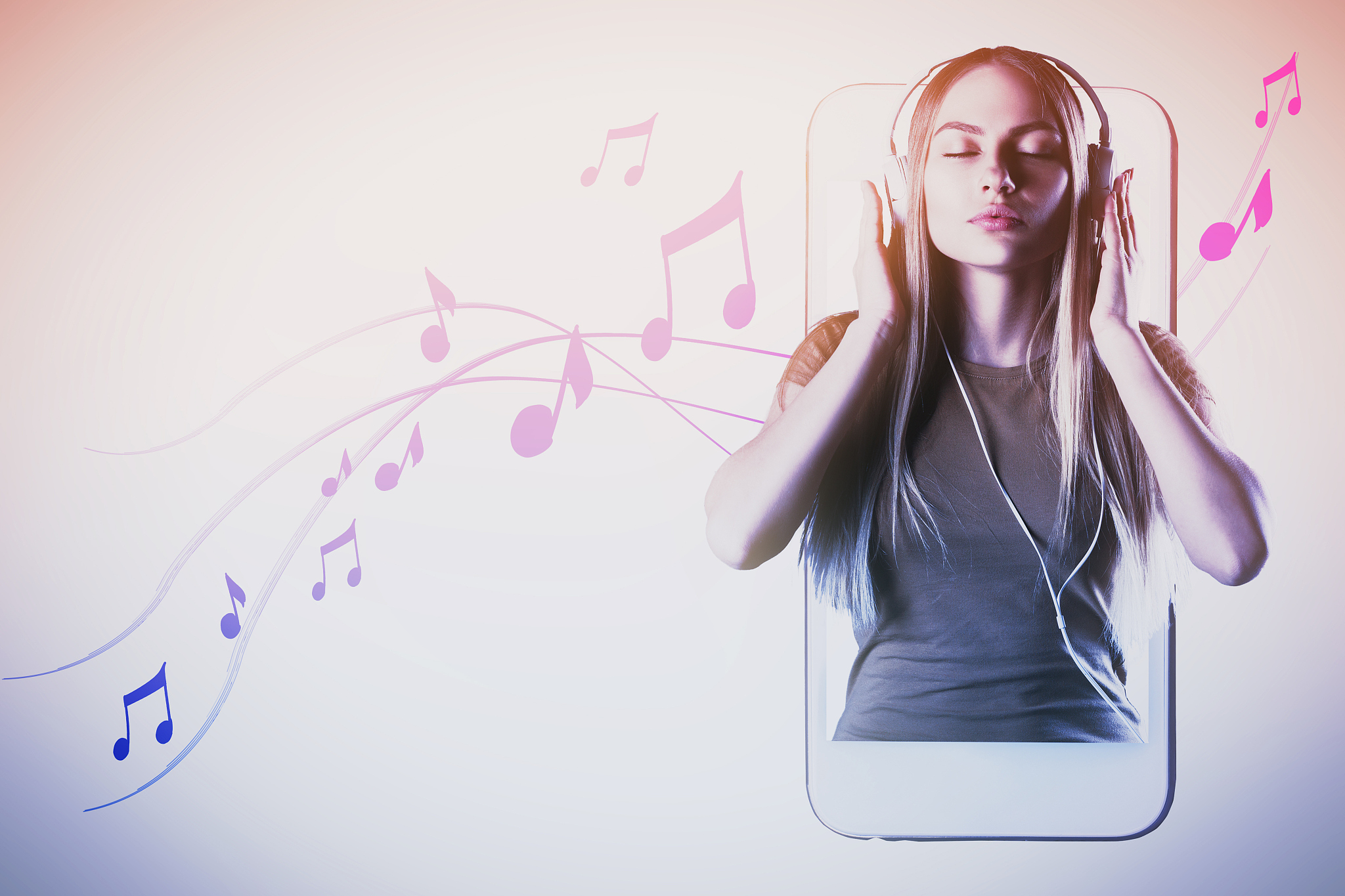 pretty woman listening to music