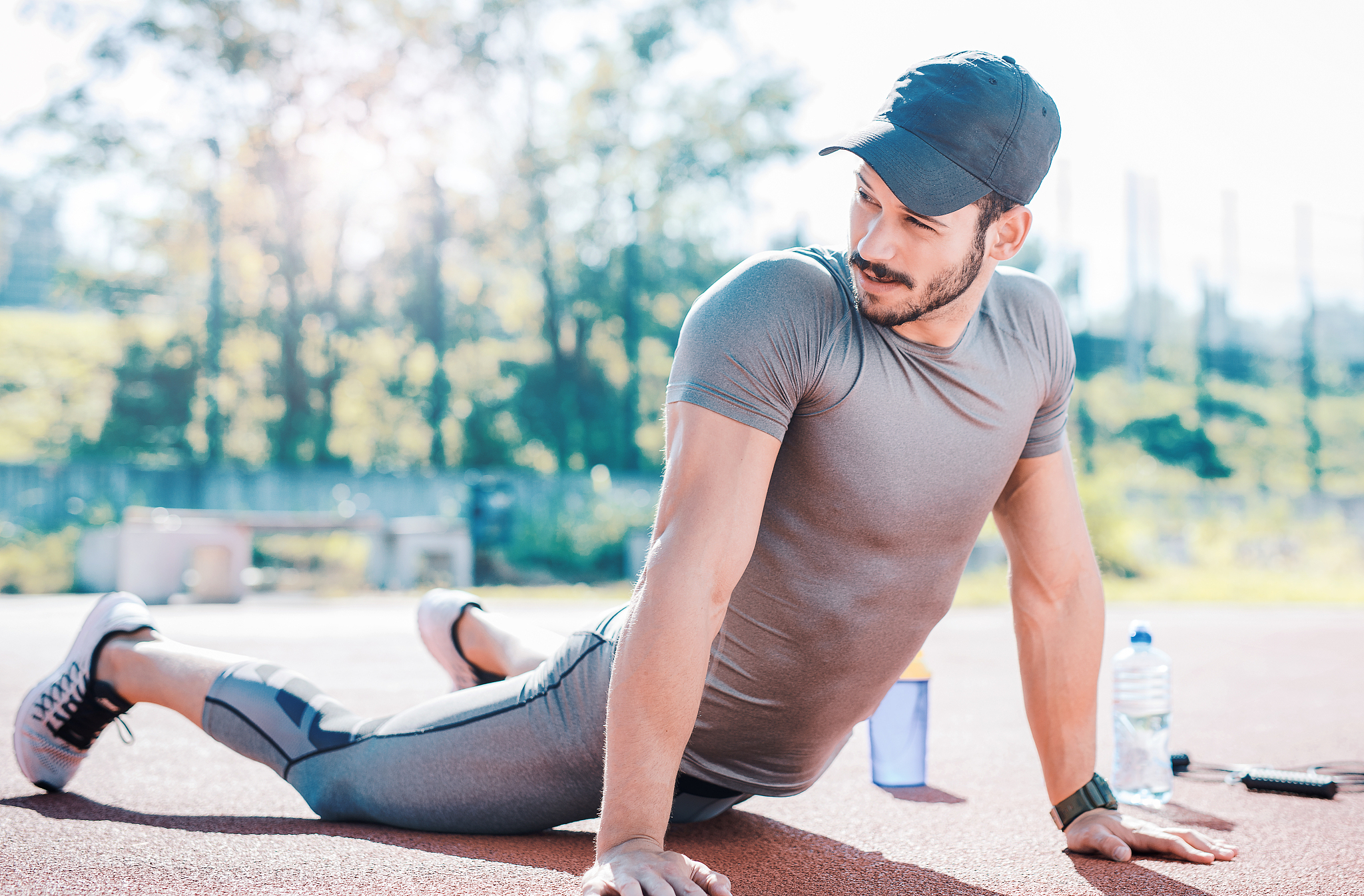 young sportsman during his training outdoors. sport, fitness, st