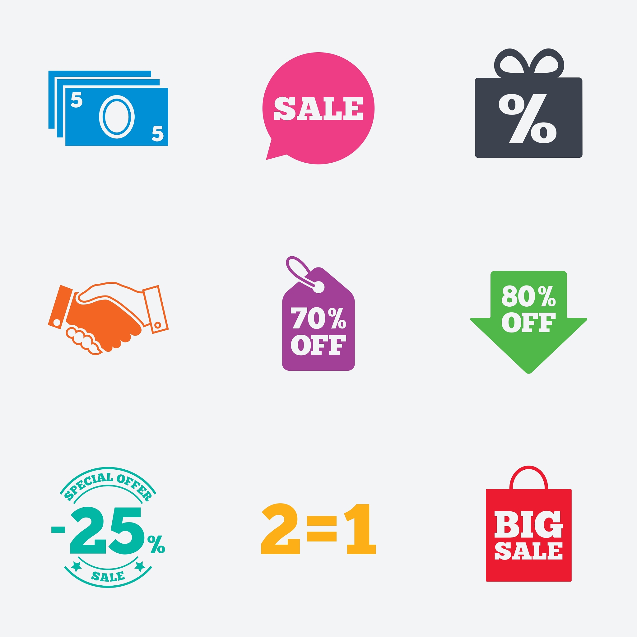 sale discounts icon shopping deal signs