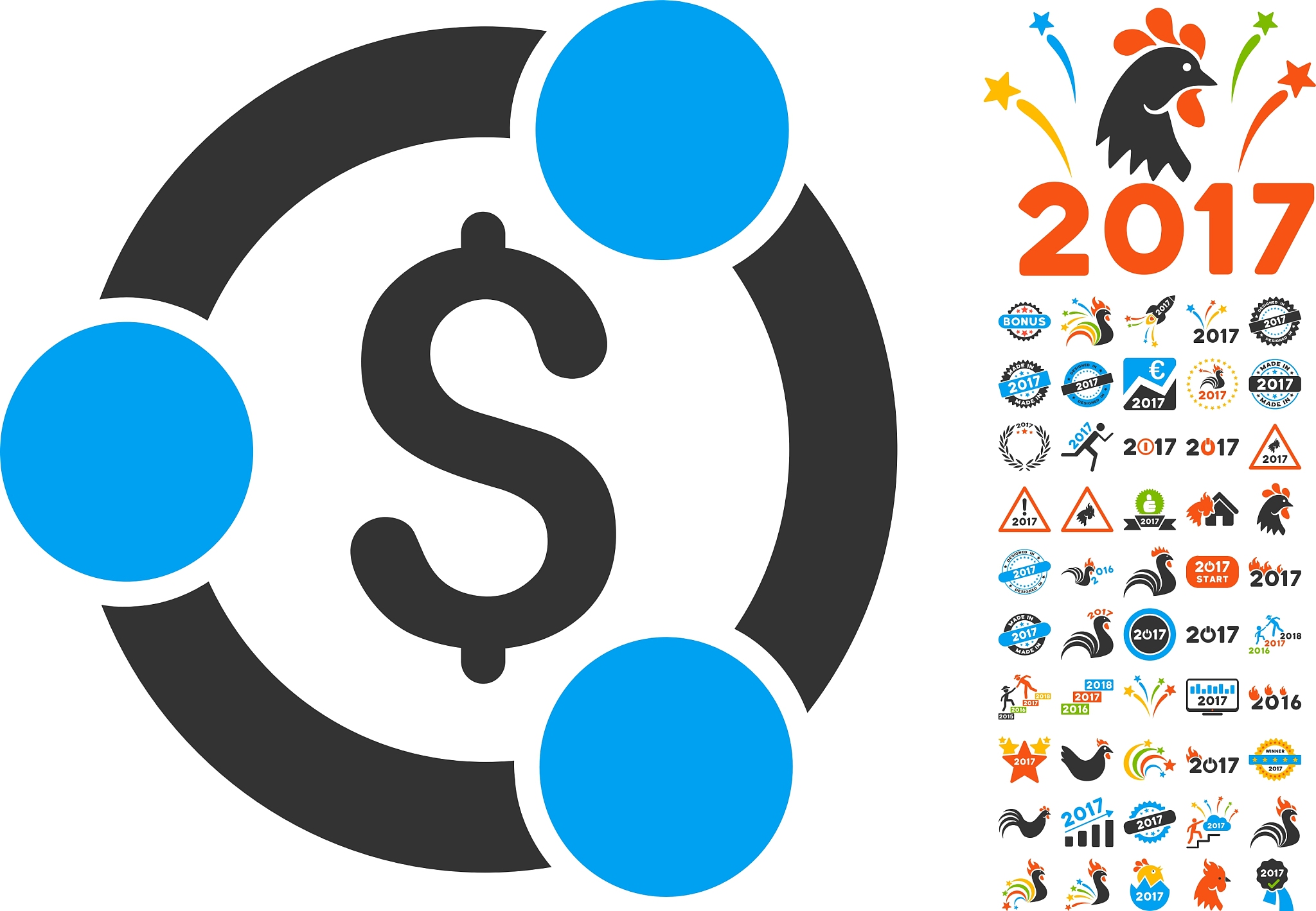 financial collaboration icon with 2017 year bonus